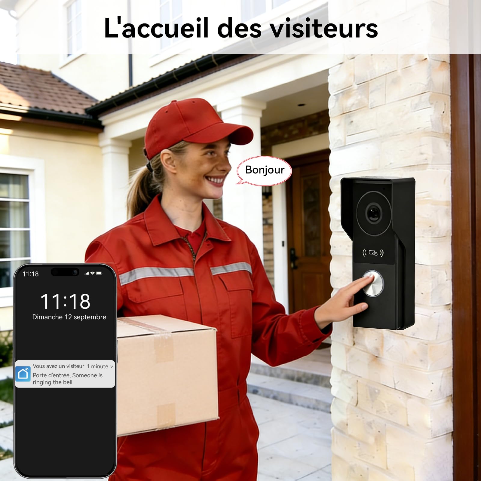 Visiophone Filaire Connecté à 2 Fils, Interphone Vidéo IP WiFi avec 7'' écran Tactile,1080P Sonnette Portier, APP Unlock à Distance,Détection de Mouvement,Lecture, Enregistrement