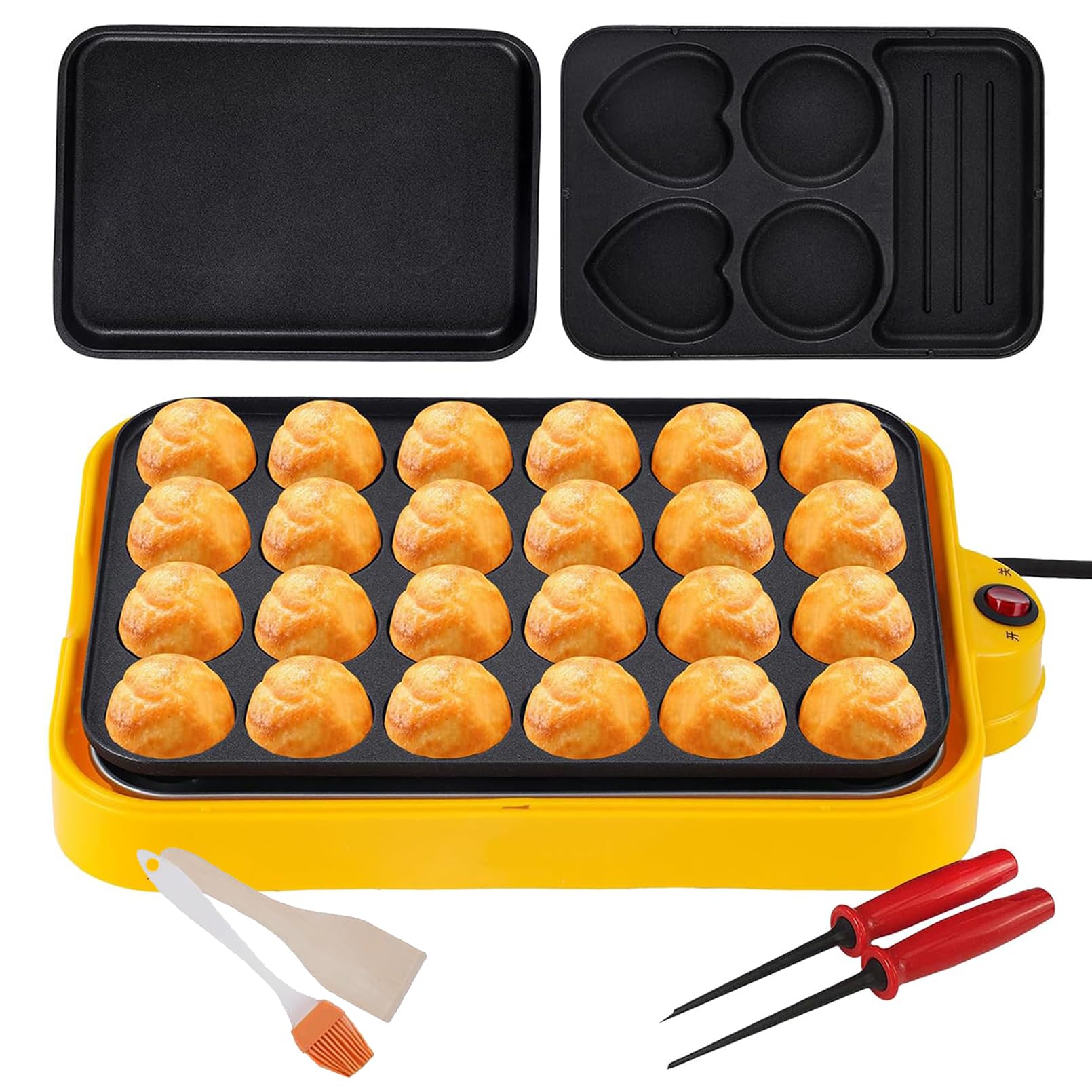 24 Löcher Takoyaki Pfannkuchenhersteller mit 3 Austauschbaren Pfannen, Elektrobratengrill-pan Automatische Temperaturregelung, Nicht-stick, für Grill, Wurst, Eier, Sandwich
