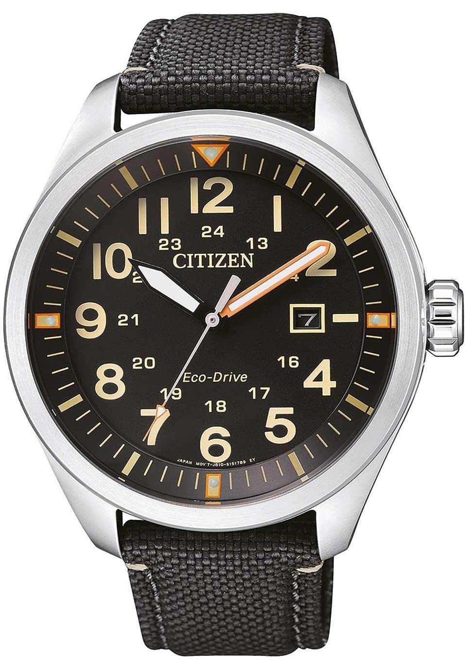 Citizen Herren Analog Quarz Eco-Drive Uhr Aviator mit Nylon Armband