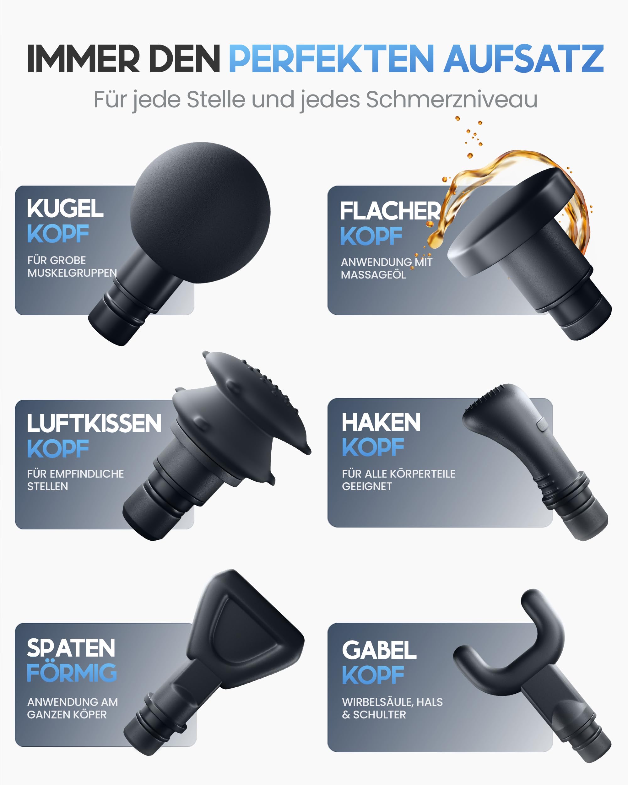 HELDENWERK Pistolet de massage avec 6 têtes de massage et 3200 tr/min I Pistolet de massage musculaire avec connecteur USB-C I Appareil de massage musculaire (gris)