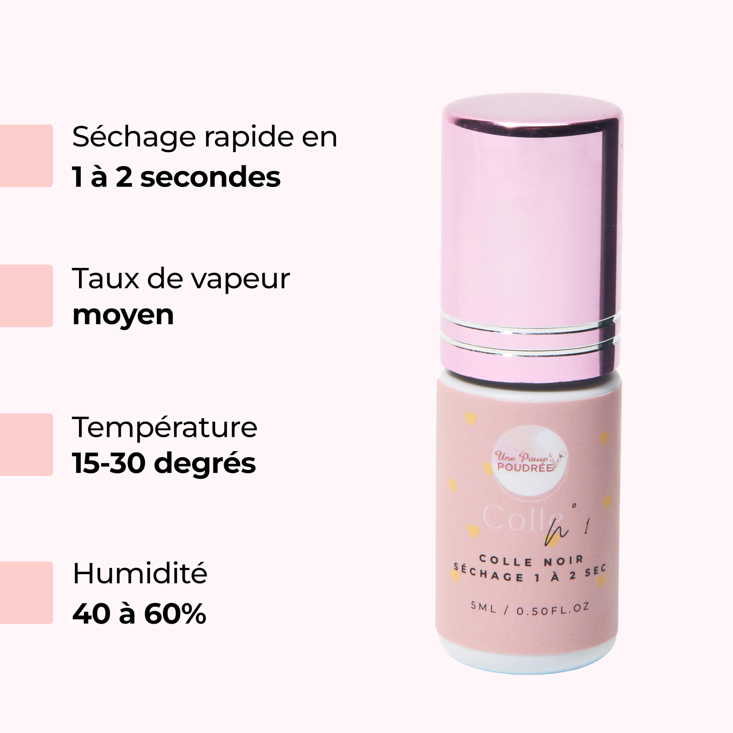 Une Pause Poudrée - N°1 Colle Noir à Extension de Cils pour Débutantes et Professionnels - Colle Faux Cils Séchage Rapide (1 à 2 sec) - Facile à Travailler et Tenue Longue Durée (5ml)