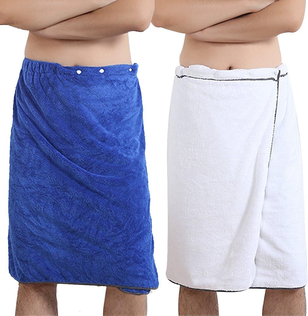 kilofly 2pc Men's Adjustable Shower Wrap Bath Towel with Snap Closure