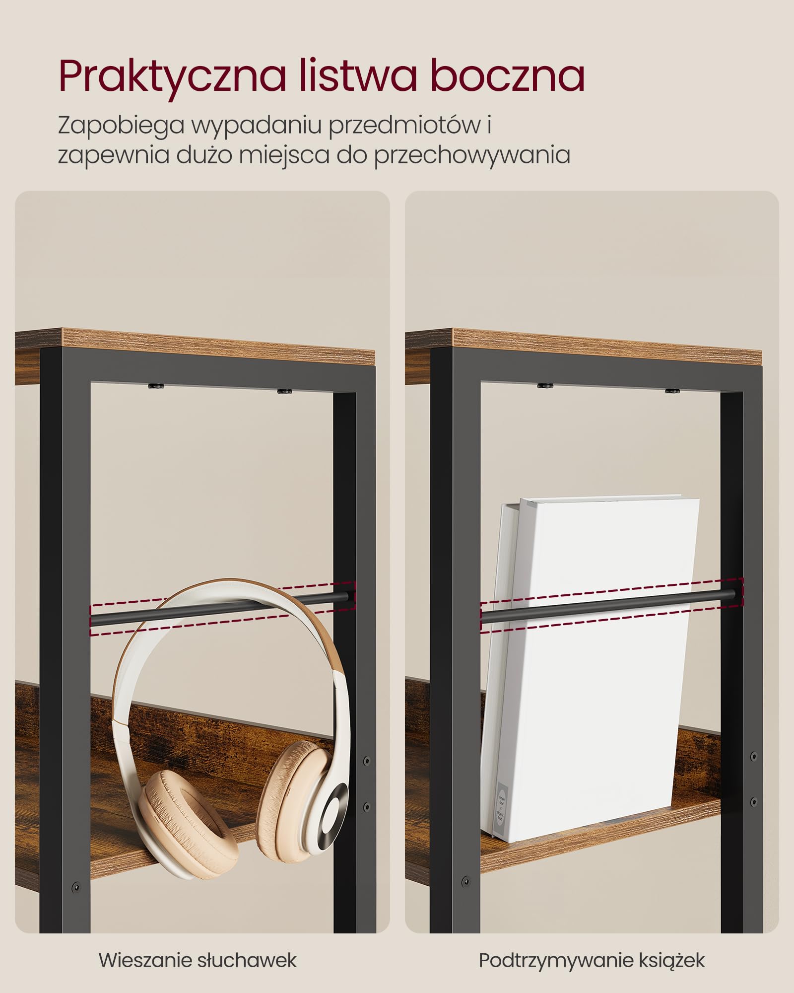 VASAGLE Regał na książki, 6-poziomowy, regał na książki, regał na książki, 30 x 40 x 178 cm, regał z panelami tylnymi, do salonu, gabinetu, domowego biura, rustykalny brąz i czarny atrament LLS168KD01