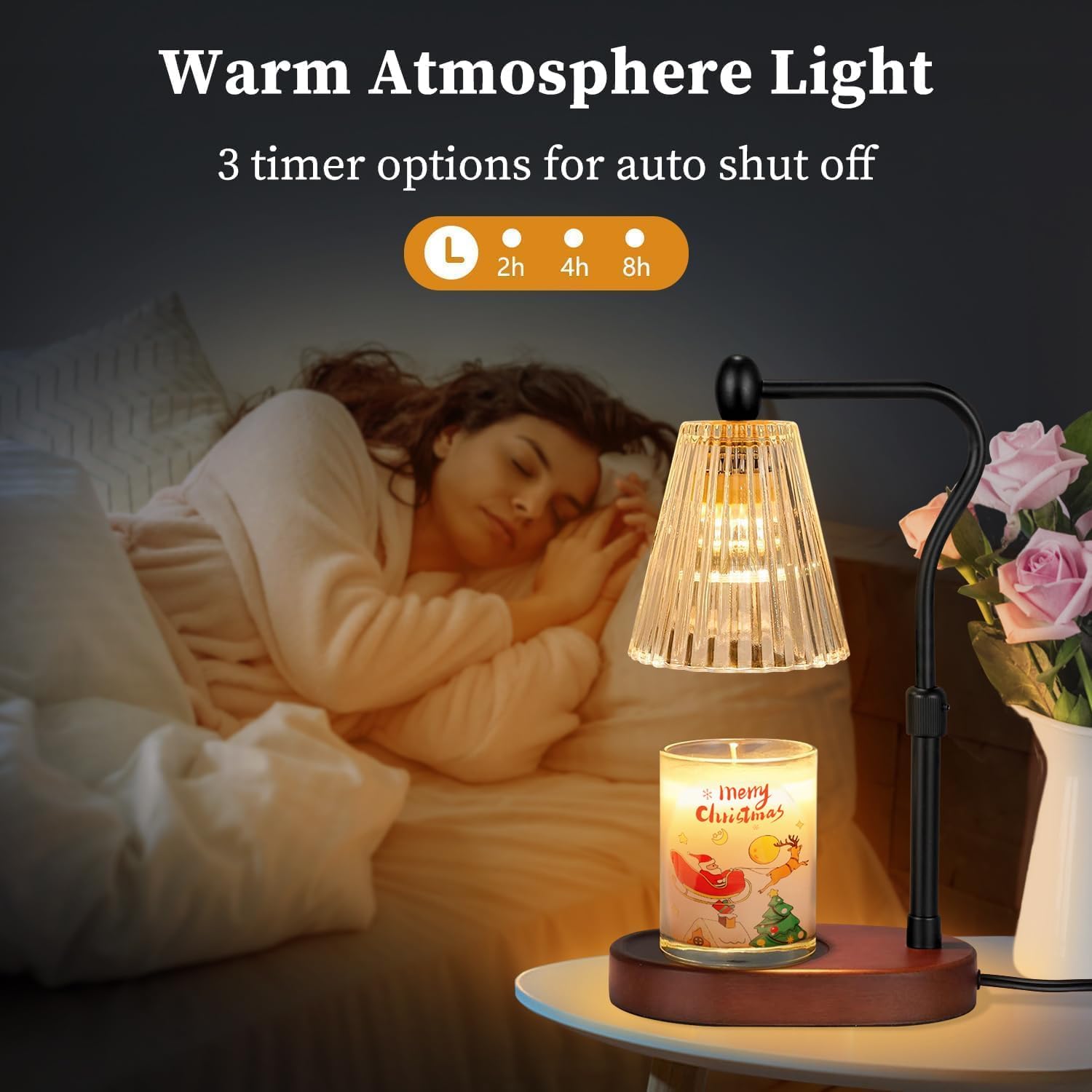 Loowoko Lámpara Calentadora de Velas con Temporizador y 4 Niveles de Luz, Calentador Eléctrico para Velas en Tarro, Decoración Hogar, Incluye 2 Bombillas