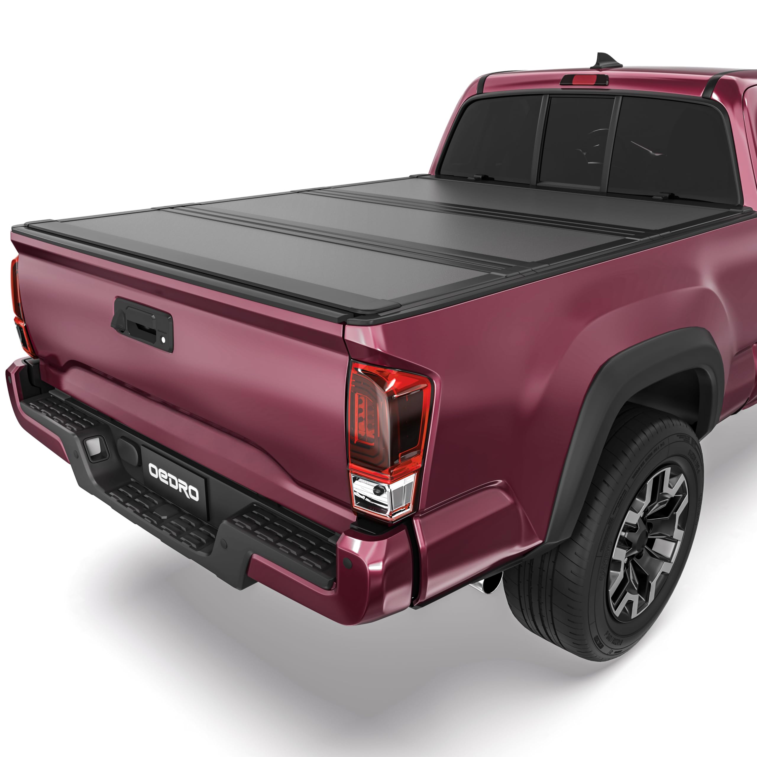 OEDRO Low-Profile Hard Tri-Fold Tonneau Cover Compatible with Toyota Tacoma 2016-2023 (Excl. Trail Edition) 5ft Bed with Tacoma Bed Rail, One-Handed Quick Release, Drainage Design
