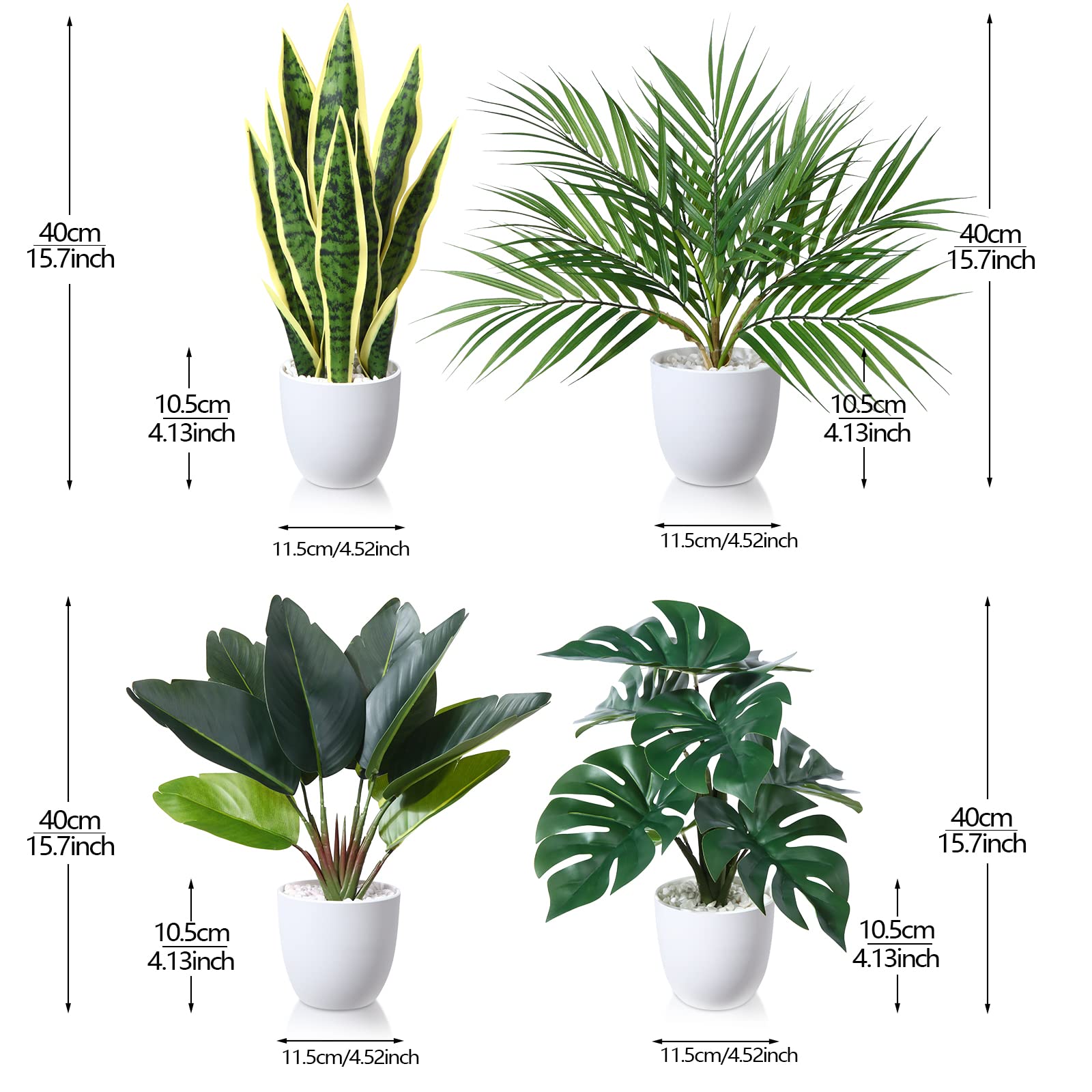 SOGUYI Kunstpflanze 40cm Künstliche Pflanzen im Topf Für Indoor Decor Home Schreibtisch Badezimmer Schlafzimmer Wohnzimmer Dekoration(4 Pack)