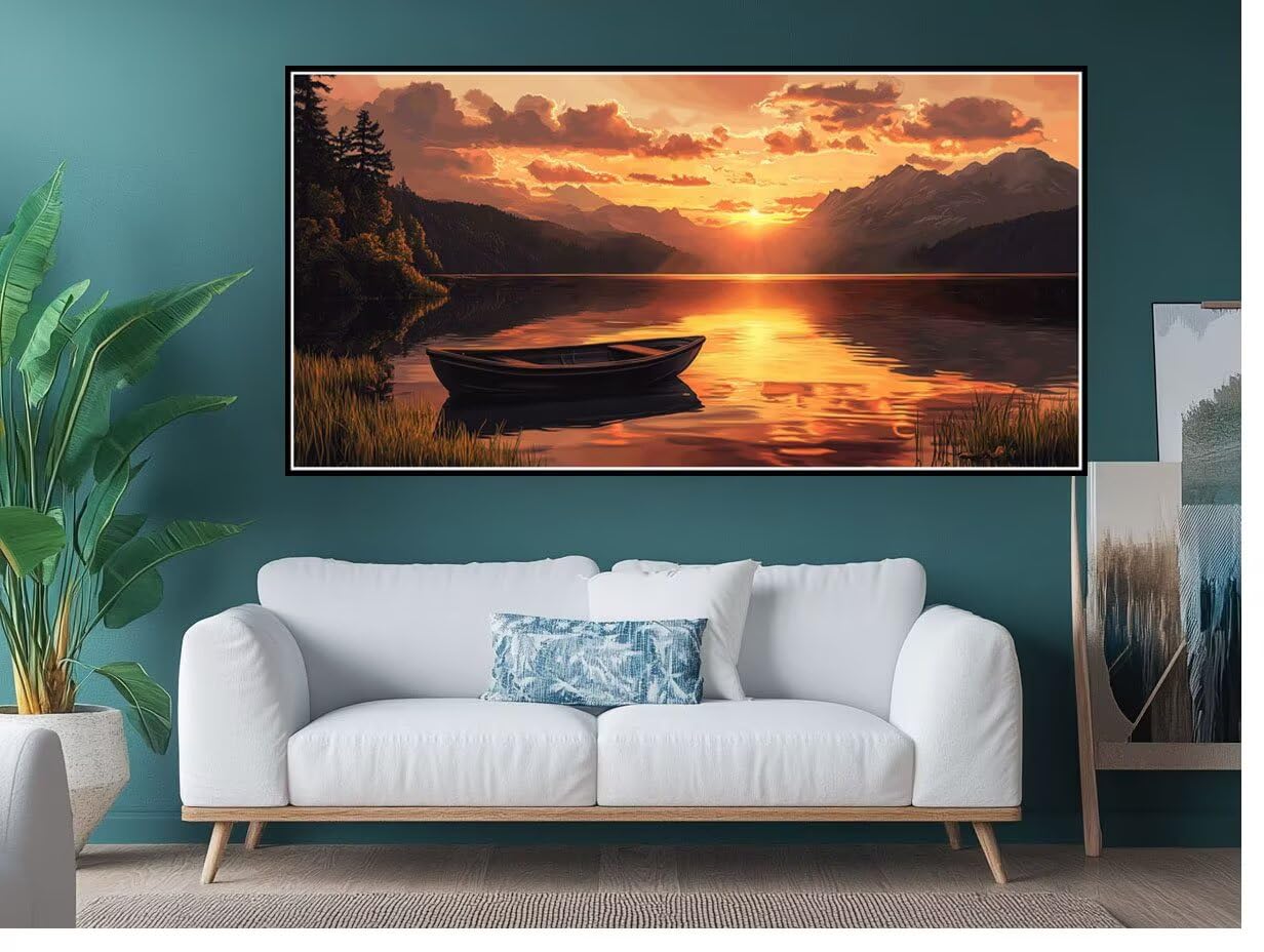 Lago Pintar por Numeros Adultos, Bote Pintar por Numeros, DIY Painting by Numbers Kits para Niños Oadultos Principiantes con Pinceles y Pinturas Acrílicas para Decoración Hogar Regalos 90x180cm XD-641
