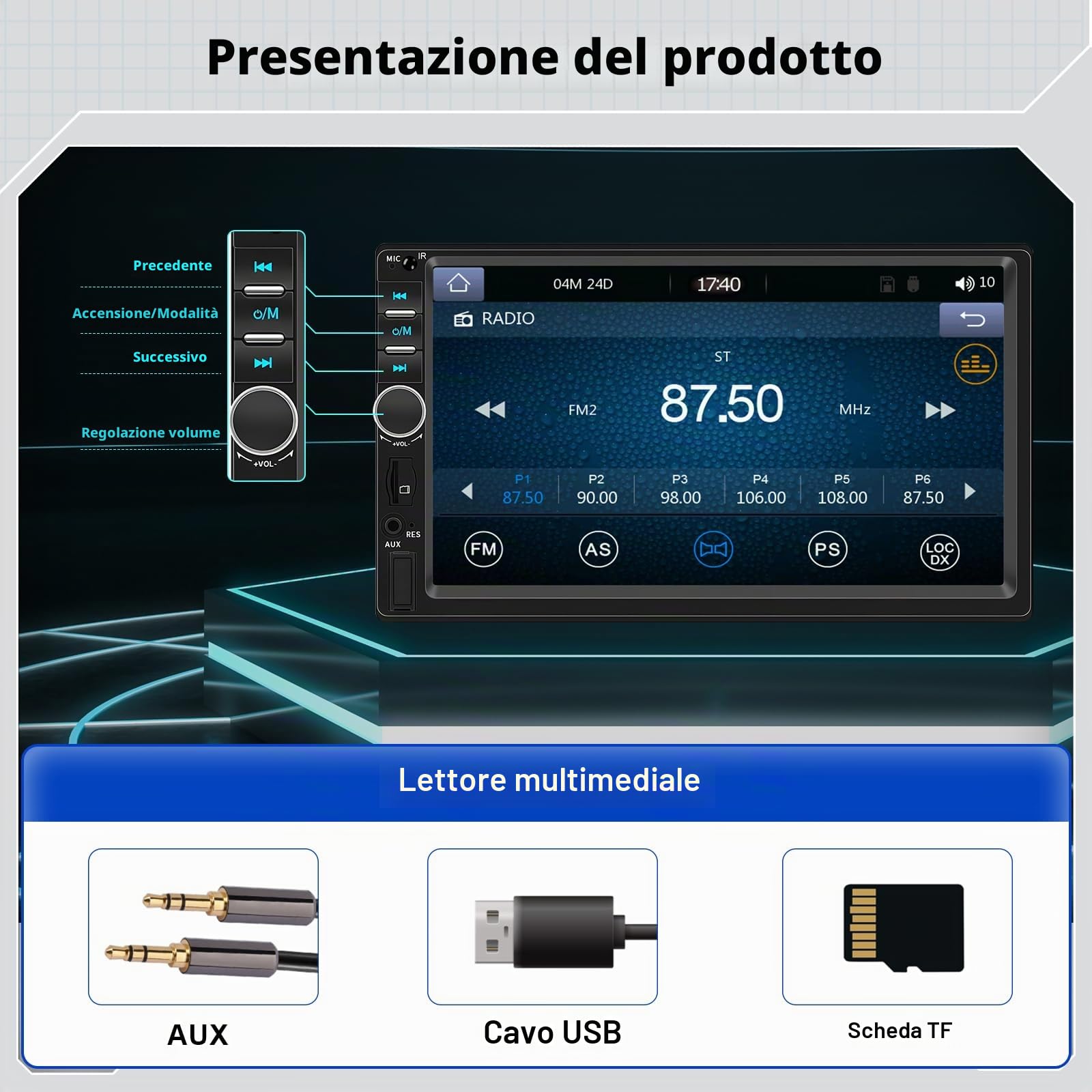 Autoradio 2 Din con CarPlay e Android Auto, Hodozzy 7 Pollici Touch Screen Autoradio con Schermo Bluetooth Radio Stereo Auto 2 DIN con Mirror Link Android&iOS/SWC/FM/EQ/USB/AUX+Telecamera Posteriore
