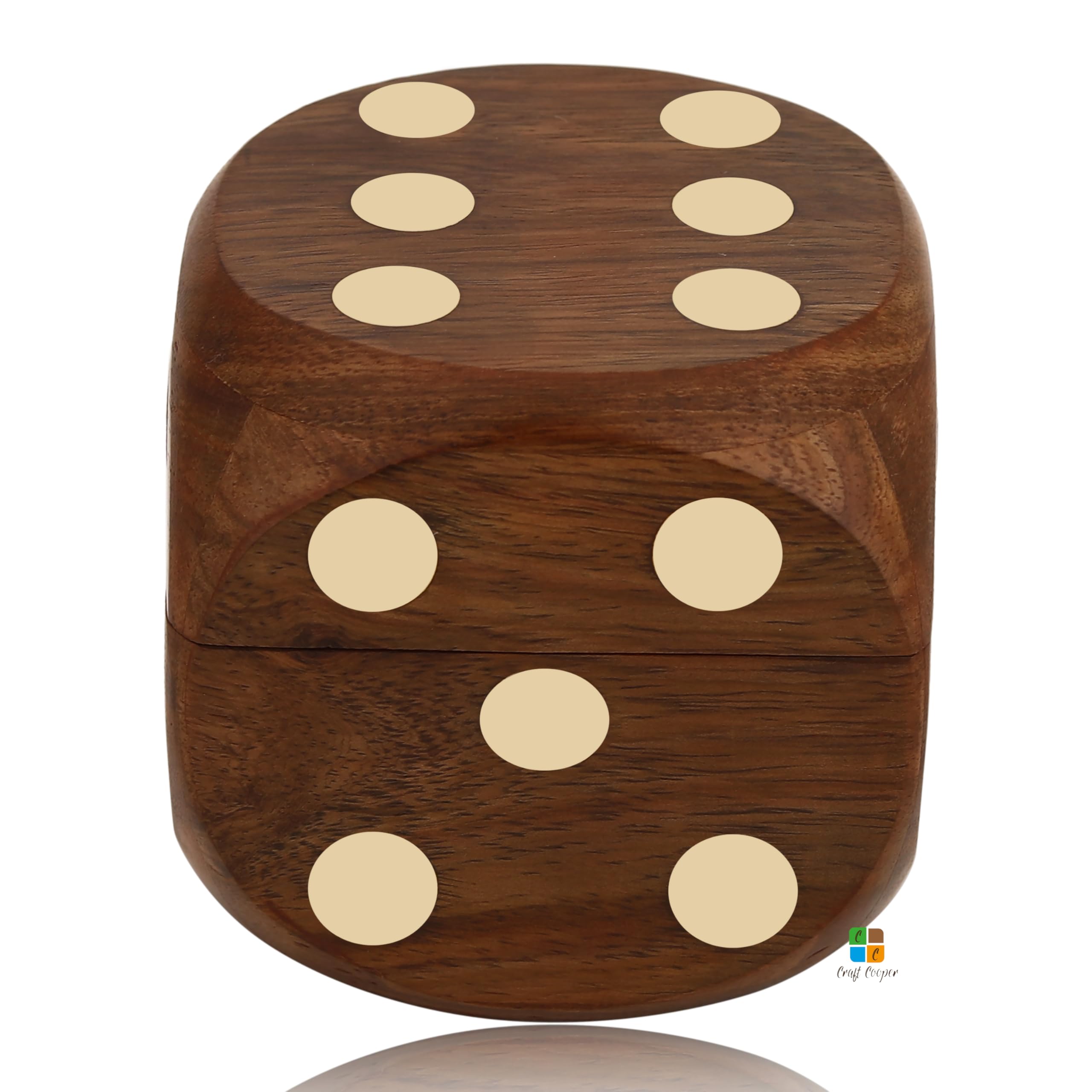 Craft Cooper || Wooden Dice Box with 5 Dices - Handmade 5 Brass Inlay Wooden Dices - Wood Dice Storage Box Protect Dice Counters Mini Travel Board Coffee Table Game for Kid Adult 3