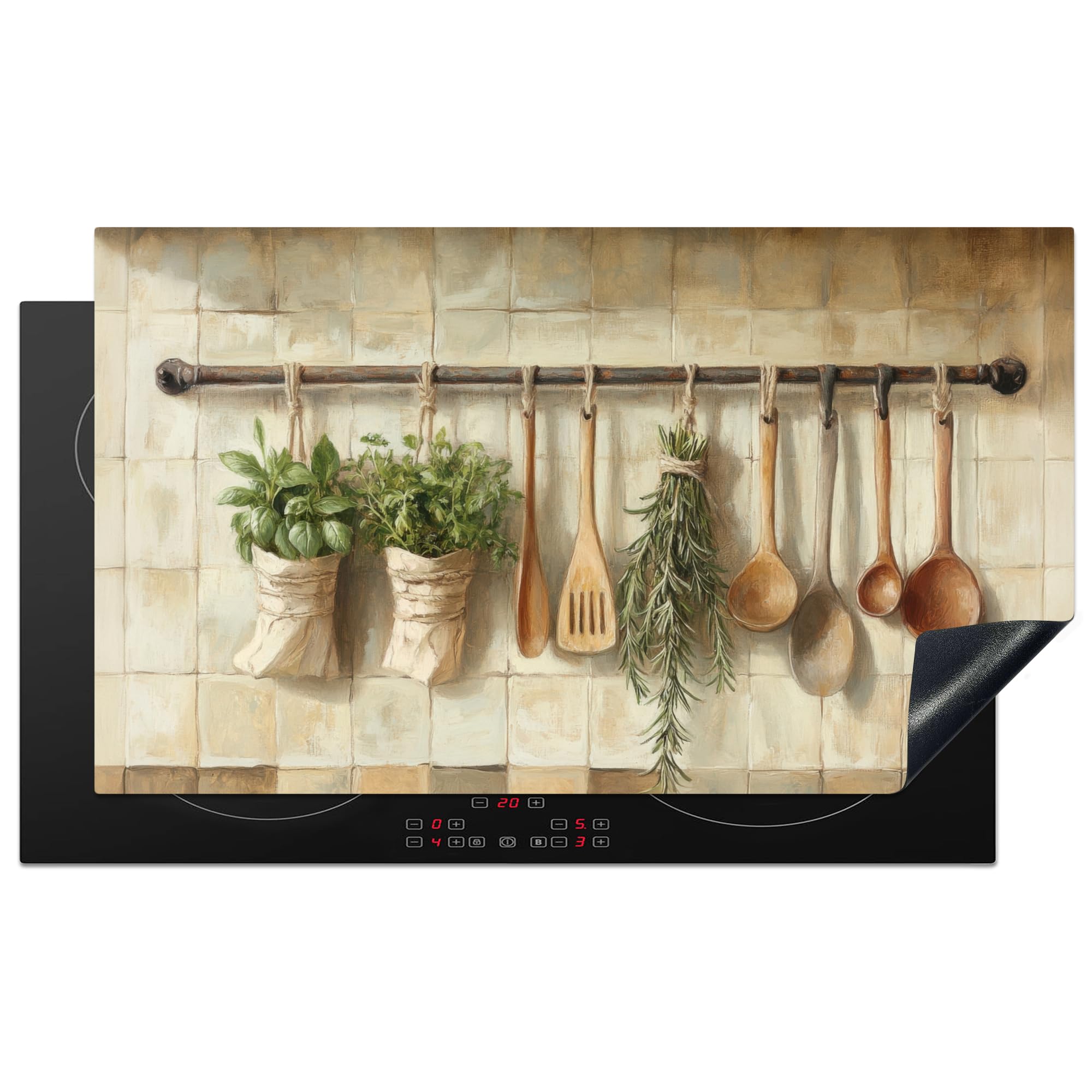 KitchenYeah© Induction Hob Cover Protector Mat 20.5"x35.9" / 91.2x52 cm Kitchen Universal Ceramic Covers for Electric Cookers Vinyl Wood - Kitchenware - Still Life - Tiles