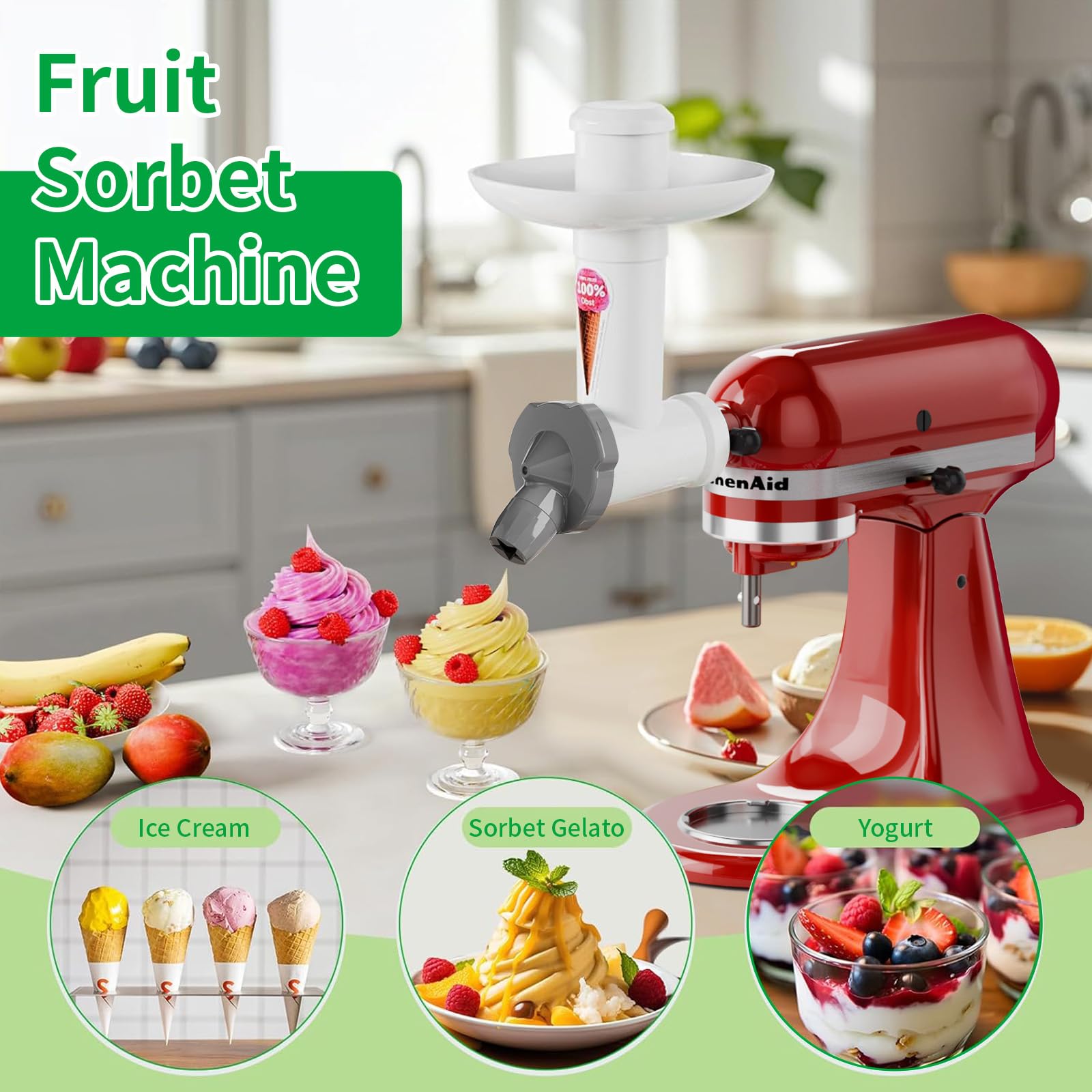 Accesorio para máquina de helados Kitchen aid batidora de pie, accesorio para máquina de helado de frutas, máquina de helado suave sin BPA, apto para alimentos, accesorios de cocina sin
