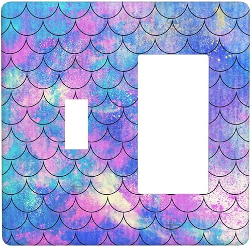 Yamxbfa Ocean Pastel Retro Mermaid Core 2 Gang Light Switch Covers Single Toggle Rocker Combo Placa de pared Placa frontal eléctrica Placa de