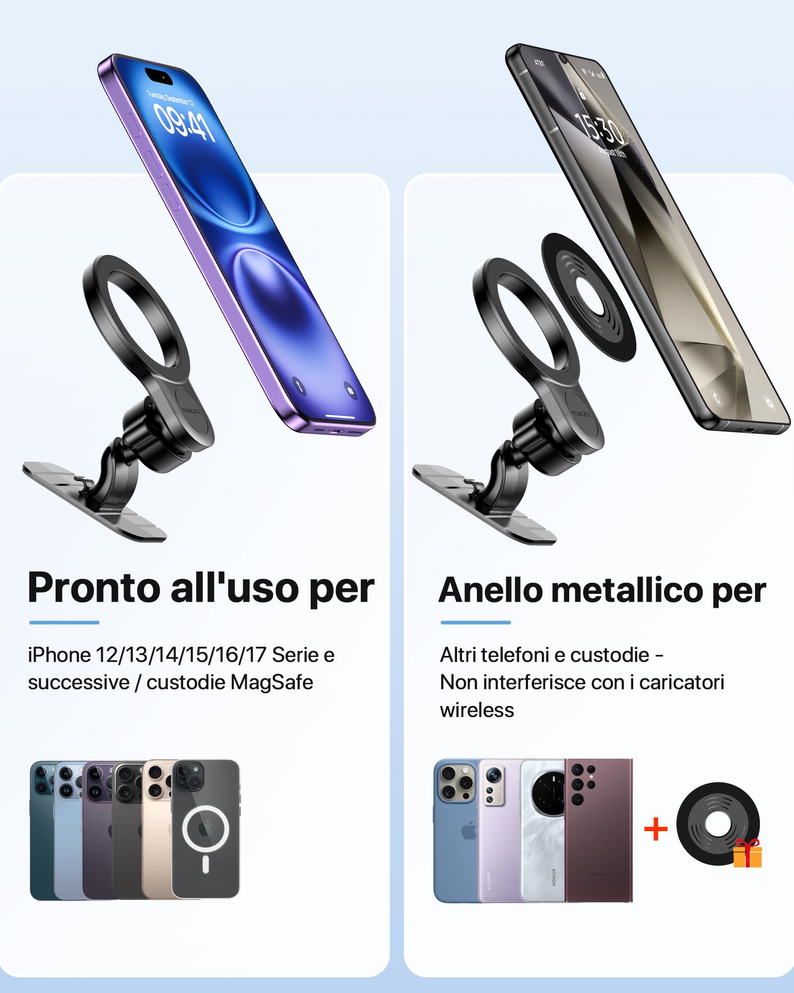 Miracase Porta Cellulare Auto con MagSafe【Potente Magnetico】Supproto Telefono Auto Magnetico【Gancio in Metallo】Porta Telefono Auto per Il Cruscotto & Presa d'Aria di Auto Compatibile con Smartphones