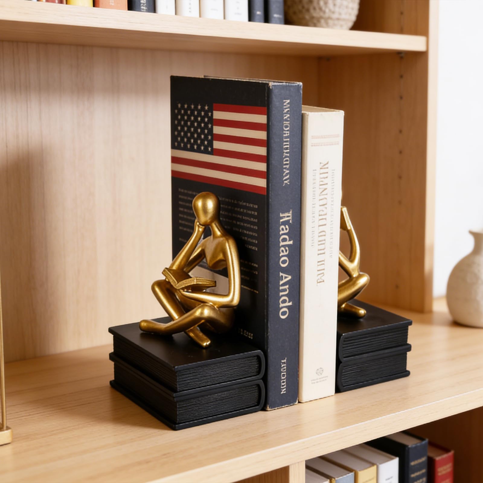 Reading Thinker - Fermalibri a forma di statua per mensole, fermalibri decorativi per amanti dei libri, fermalibri unici per casa, ufficio e decorazione per scaffali