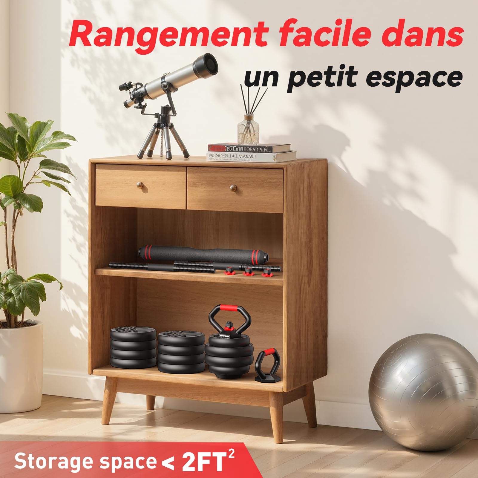 FEIERDUN 10/15/20/25/30/40kg 5 En 1 Kit Haltères Musculation, Poids Réglable, Disque Musculation Dumbbells Barres Pour La Salle De Sport