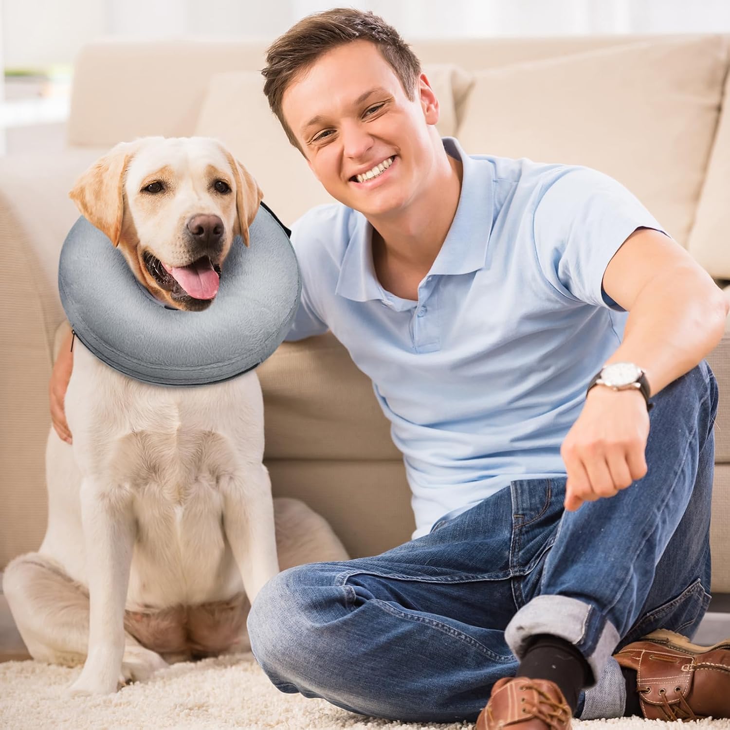 YARNOW Inflatable Dog Collar Medium Adjustable Soft Recovery Cone for Surgery Protection Lightweight Donut Collar Comfortable Protective for Dogs 17.71 Inch