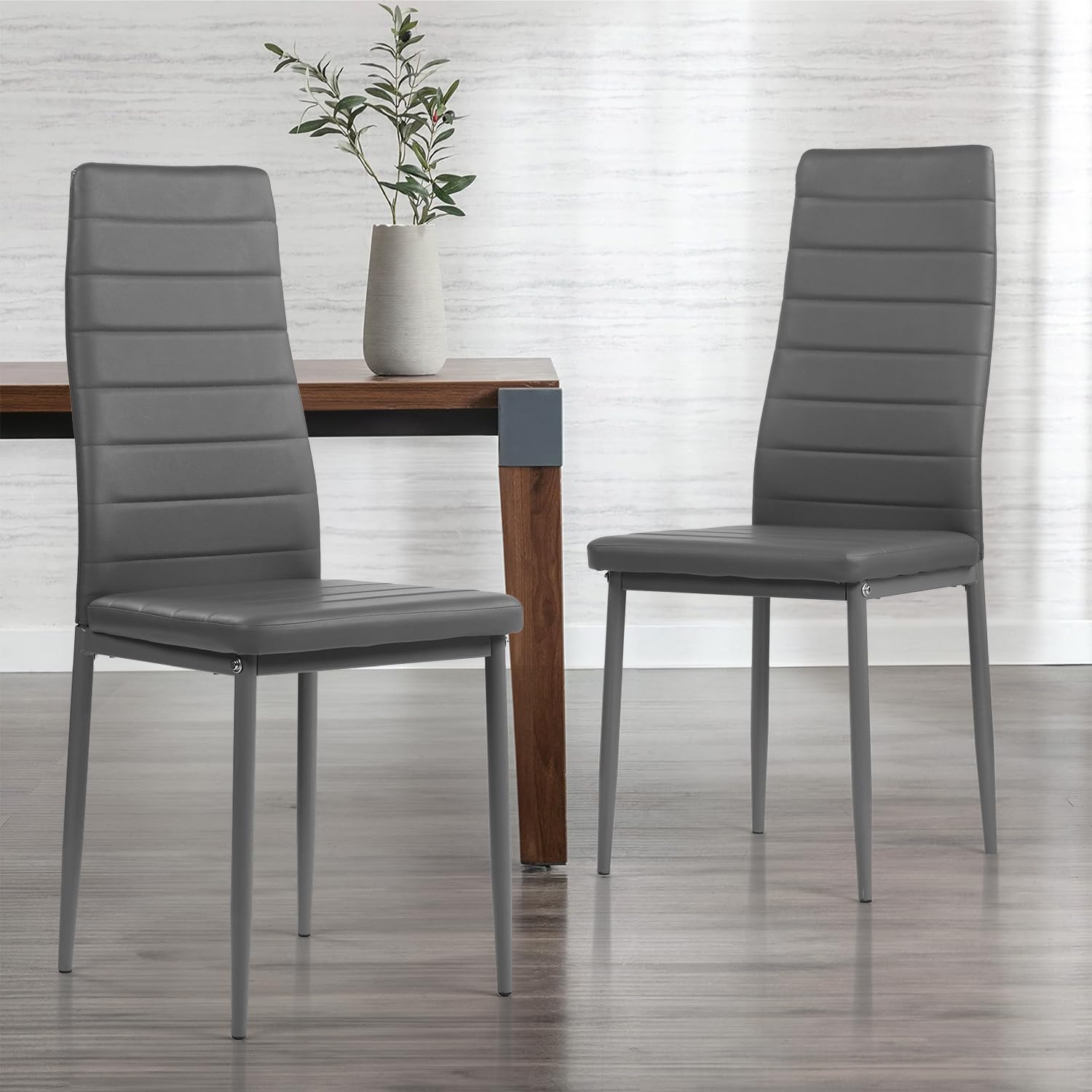 Esszimmerstühle Küchenstühle 2er Set Stühle Grau, Moderner Gastrostühle Besucherstuhl Küchensessel Esszimmer Stühle Essstuhl mit Kunstleder Für Büro/Küche/Esszimmer/Wohnzimmer