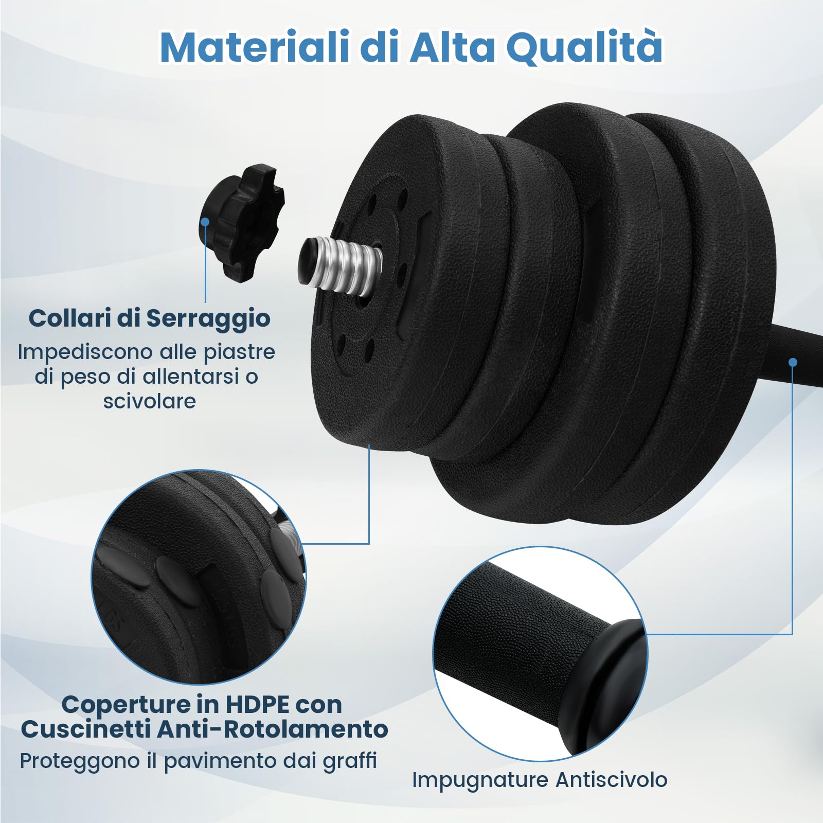COSTWAY Set di 2 Manubri Regolabili 30 Kg, Bilanciere da Palestra con Barra di Collegamento e Copertura Protettiva in Gomma, Attrezzature per Allenamento a Casa