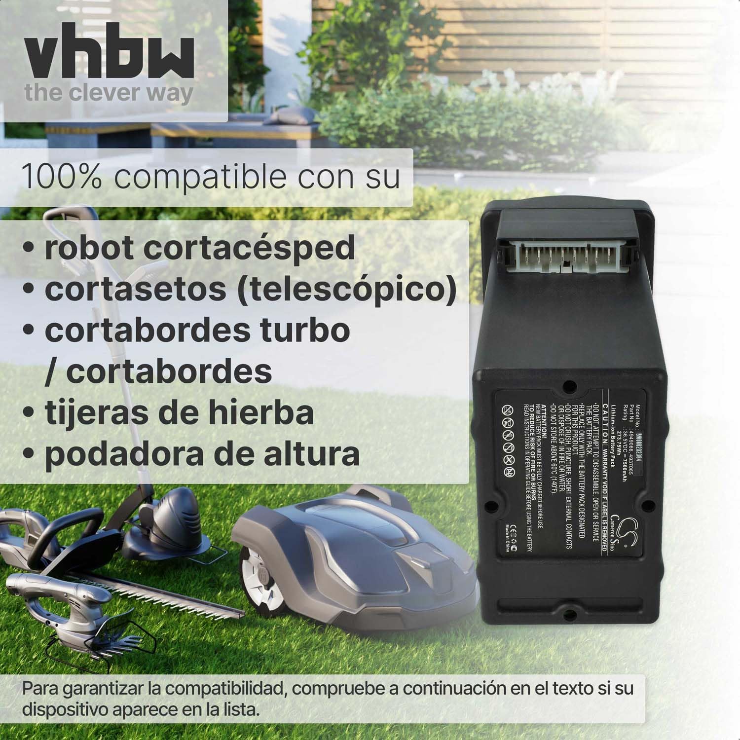vhbw Batería Recargable Compatible con Wolf Garten Power 37, 40 cortacésped, Robot cortacésped (7500 mAh, 36.5 V, Li-Ion)