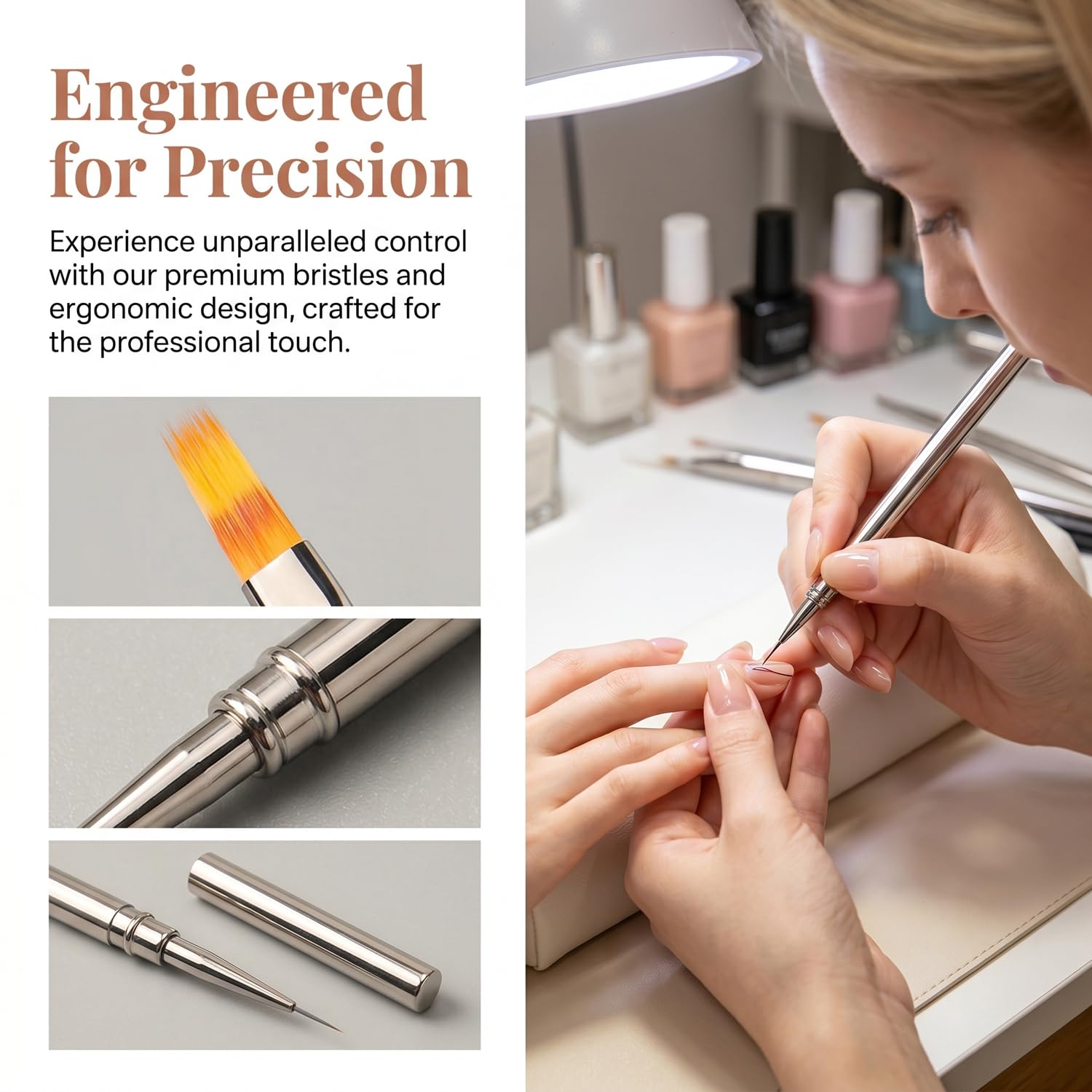 Set di 12 pennelli professionali per nail art, kit di pennelli per unghie in gel con fodera, pennelli piatti e dettagliati per nail art, salone e manicure fai da te