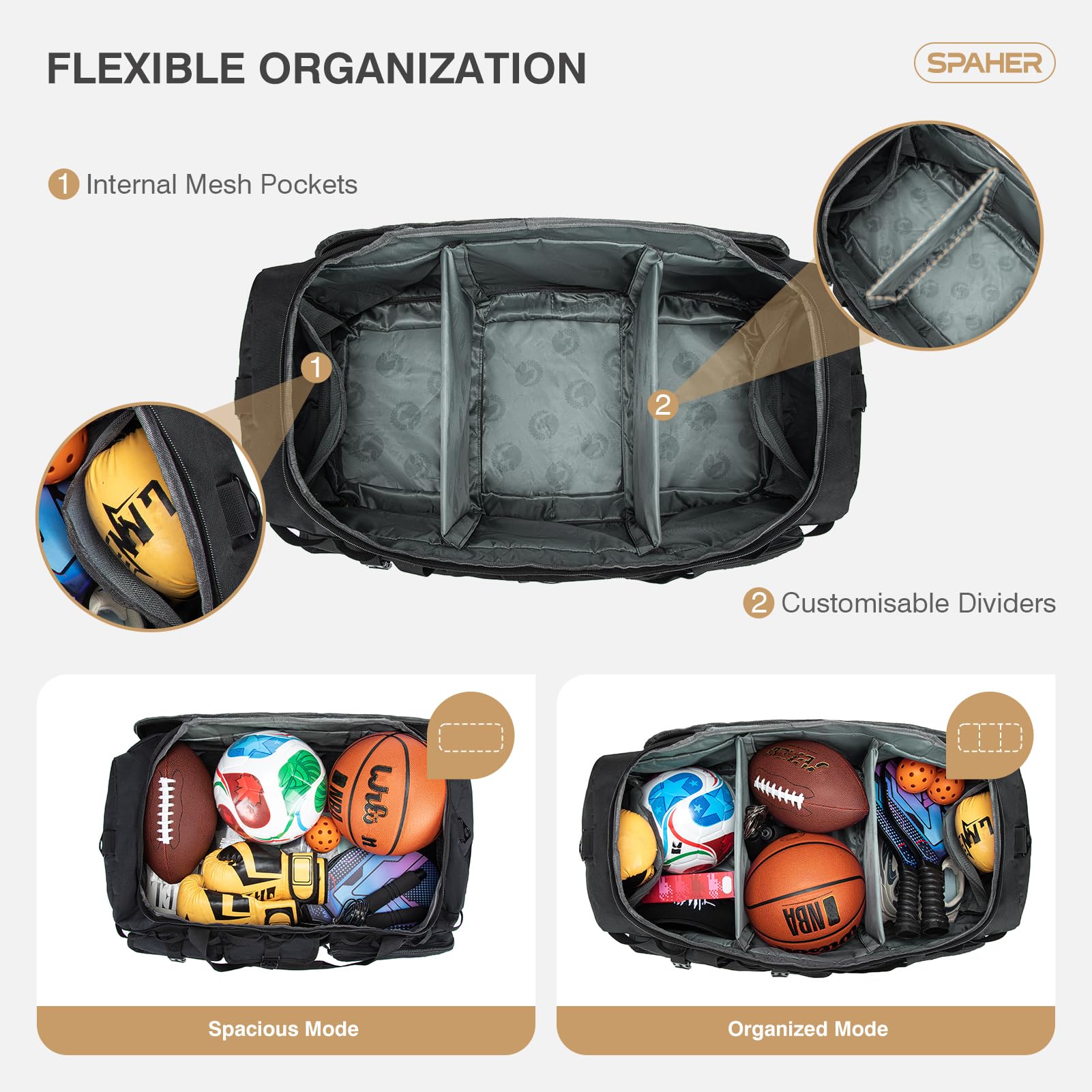 SPAHER 100L Sac de Voyage Sport Extensible Grand Sac a Main, Noir | Sac Demenagement Organisateur Transport Pour Camping Weekend Voyage Voiture Sac a Main Homme Femmes Étanche, Big Travel Bag