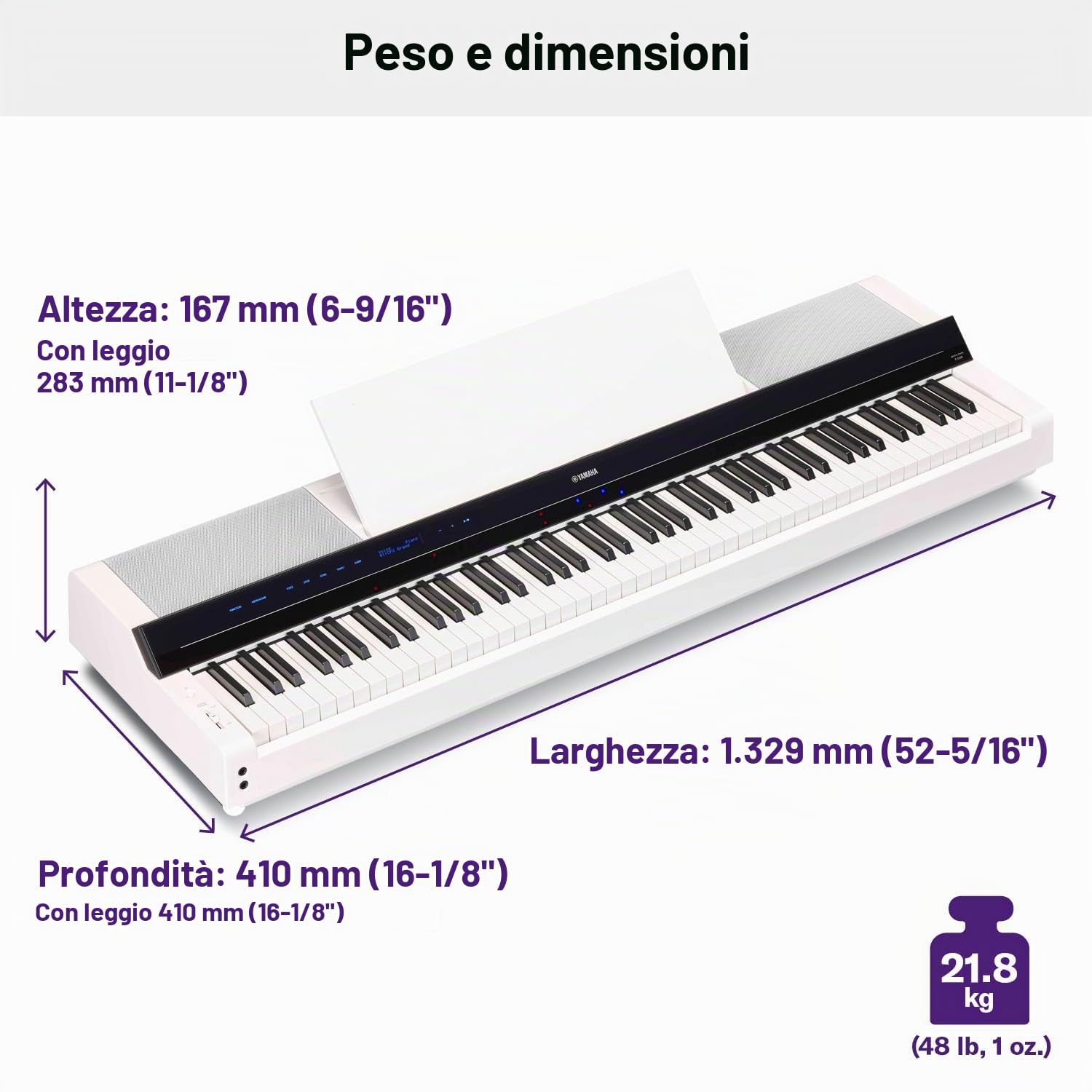 Yamaha P-S500 - Smart Digital Piano con 88 Tasti Pesati, Stream Lights, Bluetooth, VRM, 660 Voices, Audio/MIDI Recording - Bianco