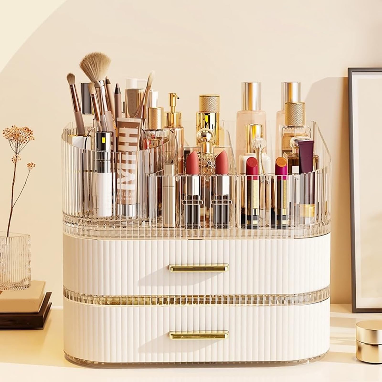 Make up Organizer aus Kunststoff mit um 360 Grad drehbarer Schubladenaufbewahrung, wasserdichtes Design für die Verwendung Badezimmer, ohne Bohren, benötigte Kosmetikbox