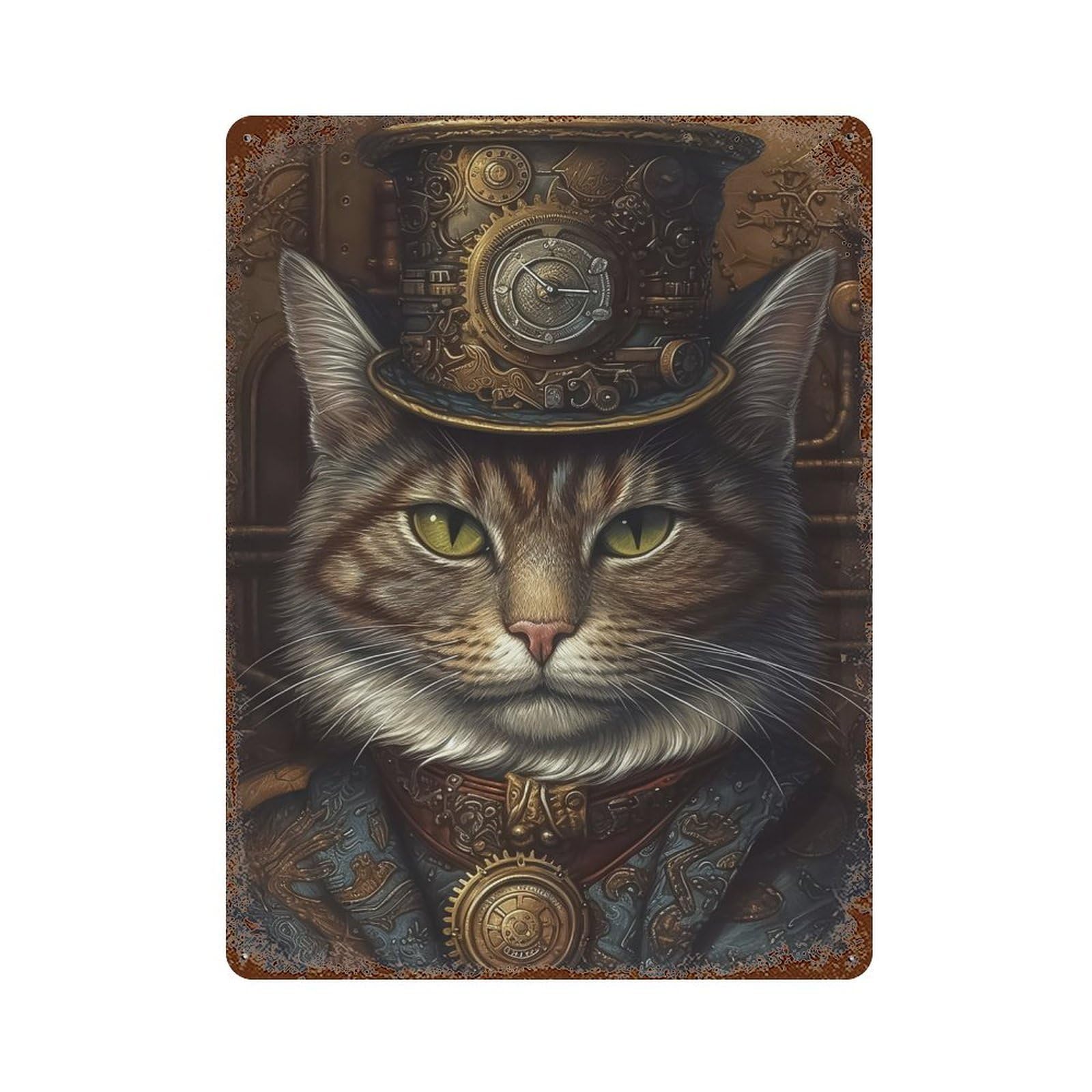 Rust Effect Cat Weathered Tin Sign 15.7"x11.8", Retro Wall Decor for Garage, Bar And Workshop Decor
