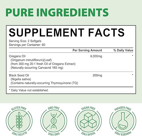 Miniatura 7 de 120 unidades de aceite de orégano con aceite de semilla negra que impulsa el aceite de orégano inmunológico, clorofila, absorción rápida,