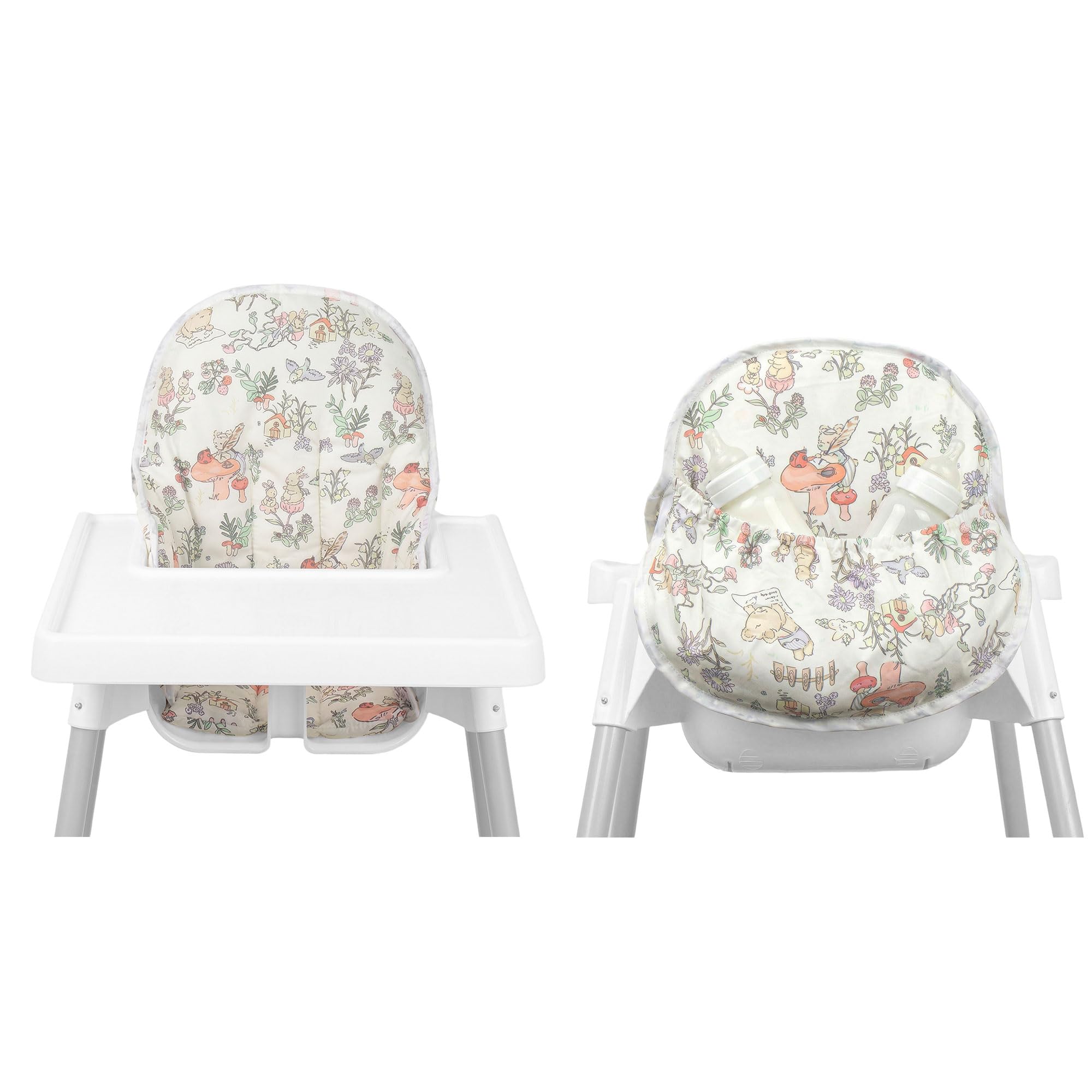 Für IKEA Hochstuhlkissen, für Antilop-Kissen, mit Stuhltasche, für IKEA Antilop Hochstuhl, Baumwolle, rutschfest, weich, Baby sitzen bequemer (Grüner Bär Wald Tiermuster)