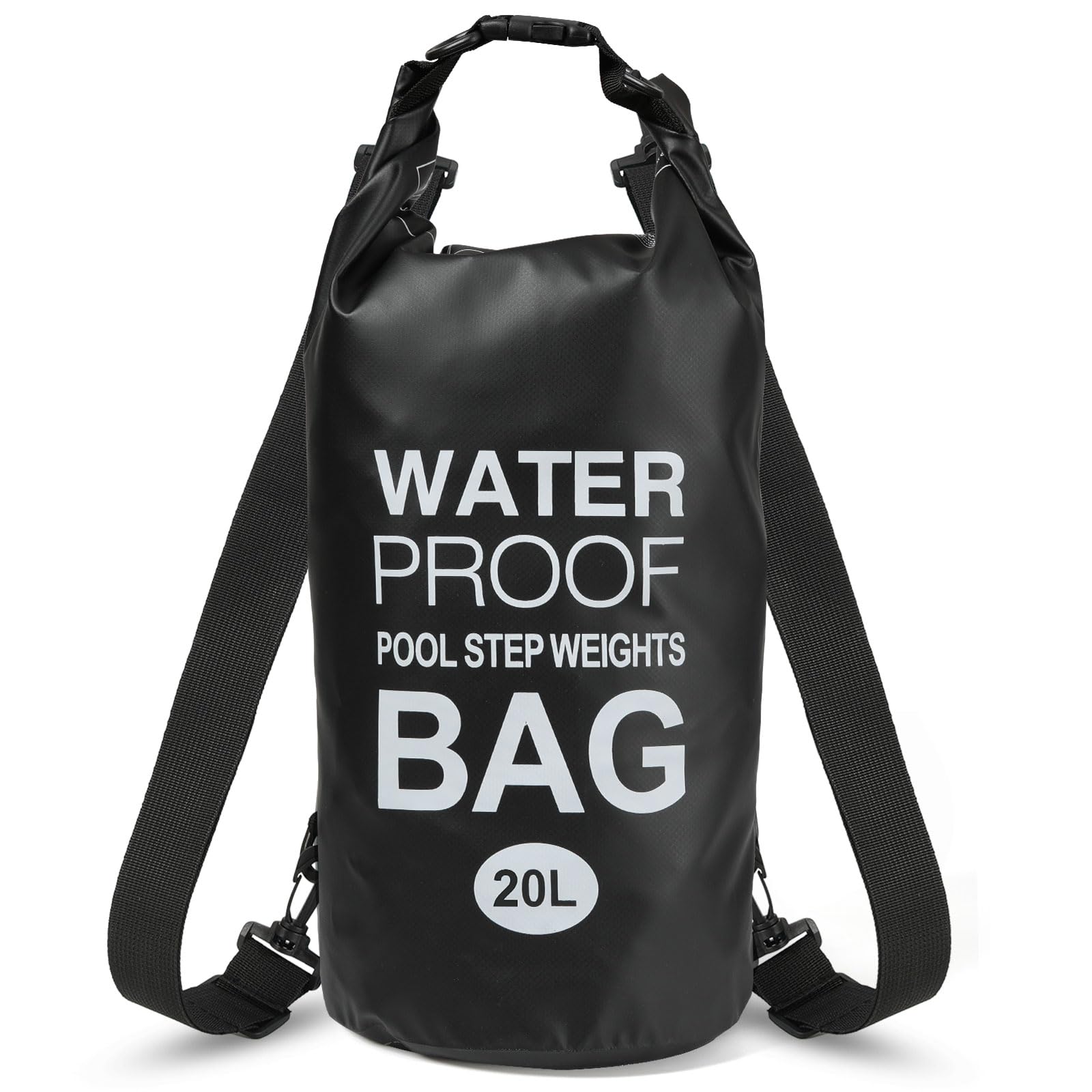 Yeabett Wodoszczelna torba plażowa z regulowanym paskiem na ramię, do pływania, na kemping, do pływania kajakiem, na plażę, czarny, 20L(1-Pack), Wodoszczelne kieszenie