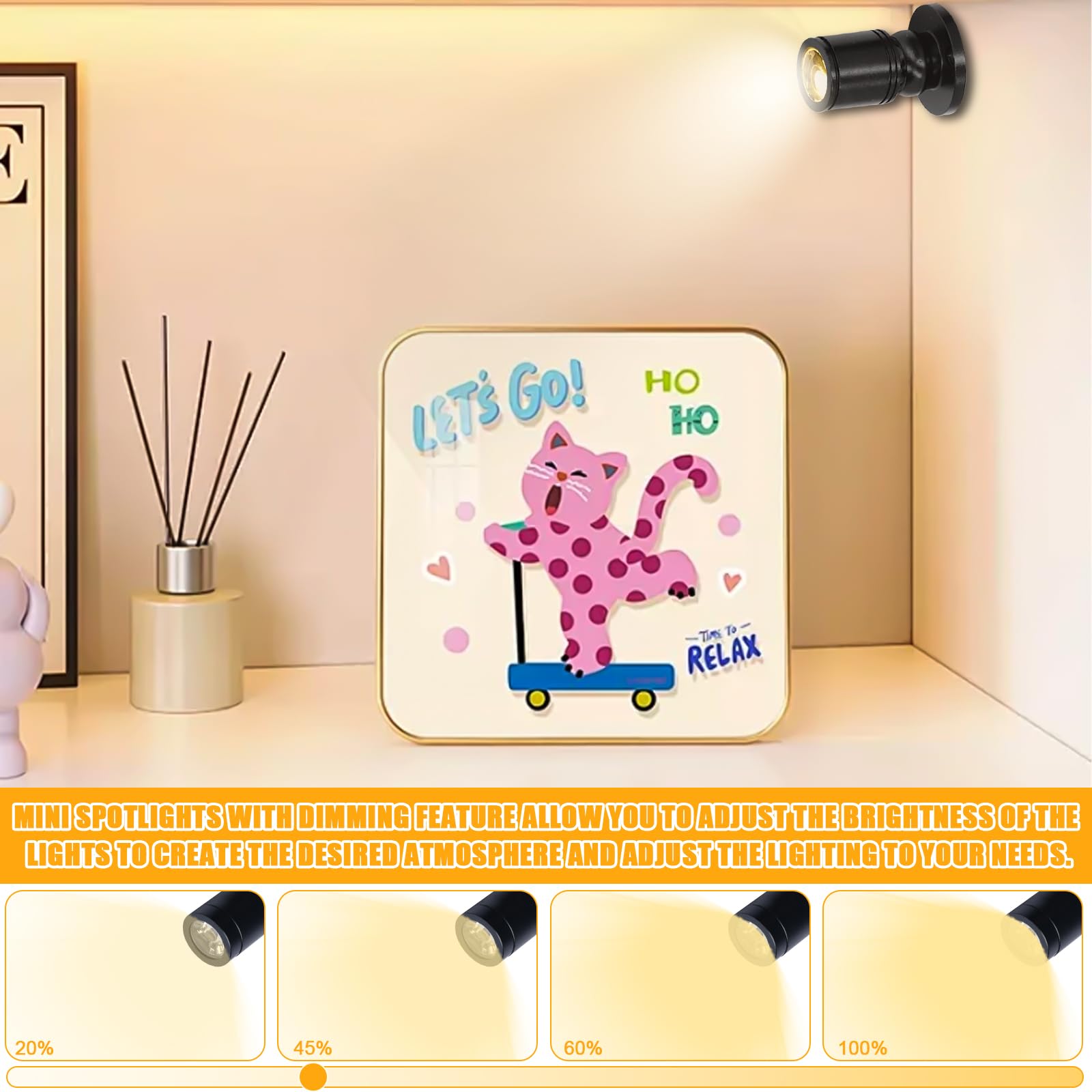Aicharynic 4 unidades de mini focos, mini focos, pequeño acento, juego de luz blanca cálida, 3000 K, USB 5 V, foco de punto giratorio 360° para vitrinas, armarios y decoración