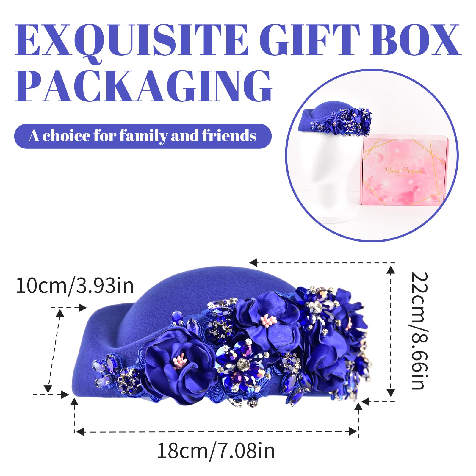Shalitong European and American Retro British Felt Headscarf hat Women's Church Derby Headdress with Floral Women's Soft Beret (UK - Image 2