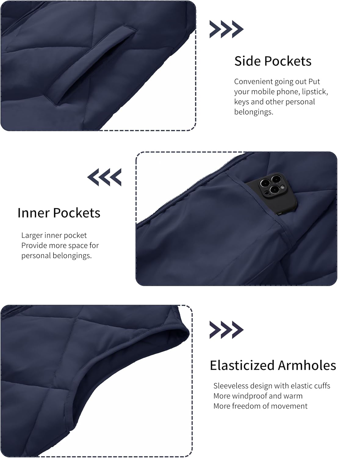 YUCOLEN Women's Quilted Vest Stand Collar Lightweight Zip Padded Gilet Sleeveless Jackets Coats Outerwear with Pockets - Image 6