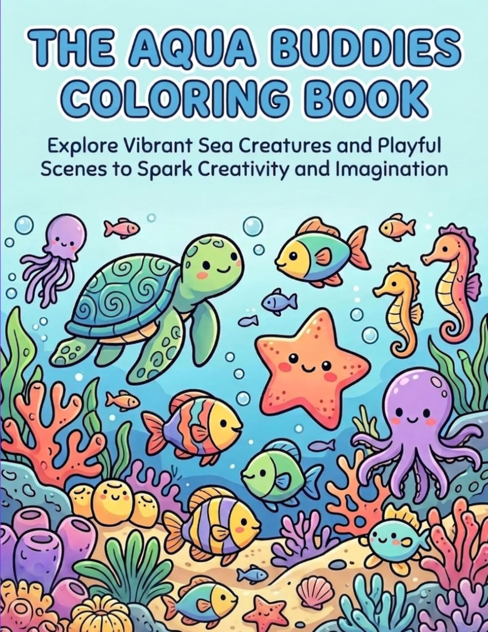 The Aqua Buddies Coloring Book Cute Sea Coloring Book for Kids: Bold & Easy Ocean Animals, Sea Creatures and Aquatic Animals