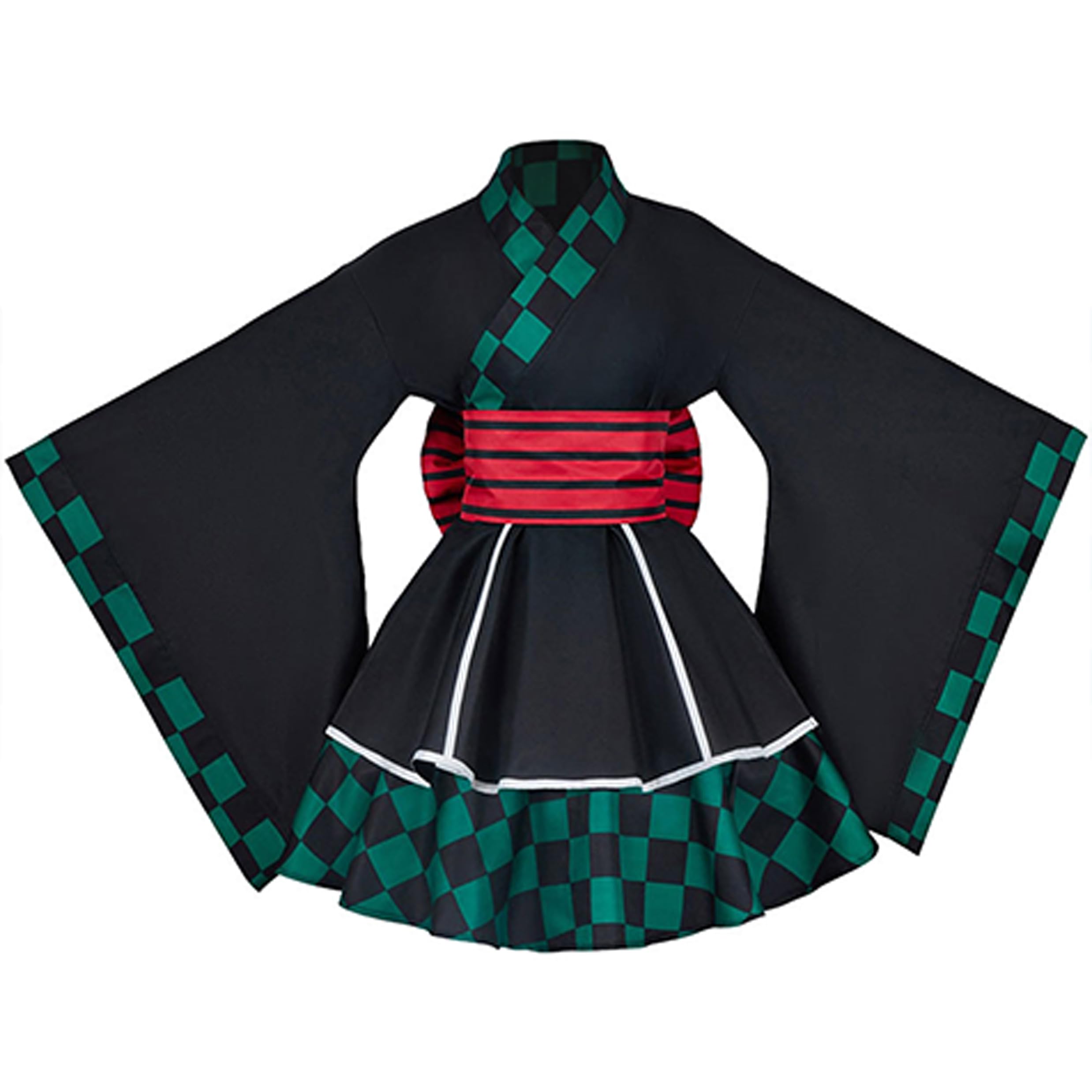 Satdflie Demon Slayer Cosplay Costume Kimono Outfits Uniform Set Girls Christmas Anime Fans Gifts Maid dress，Tanjirou/A，M