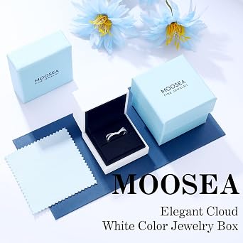 MOOSEA Moissanite Stackable Rings for Women, 14K White Gold Vermeil Double Wishbone Wedding Band D Color VVS1 Clarity Lab Created Diamond Double Curved Moissanite Wedding Band for Women