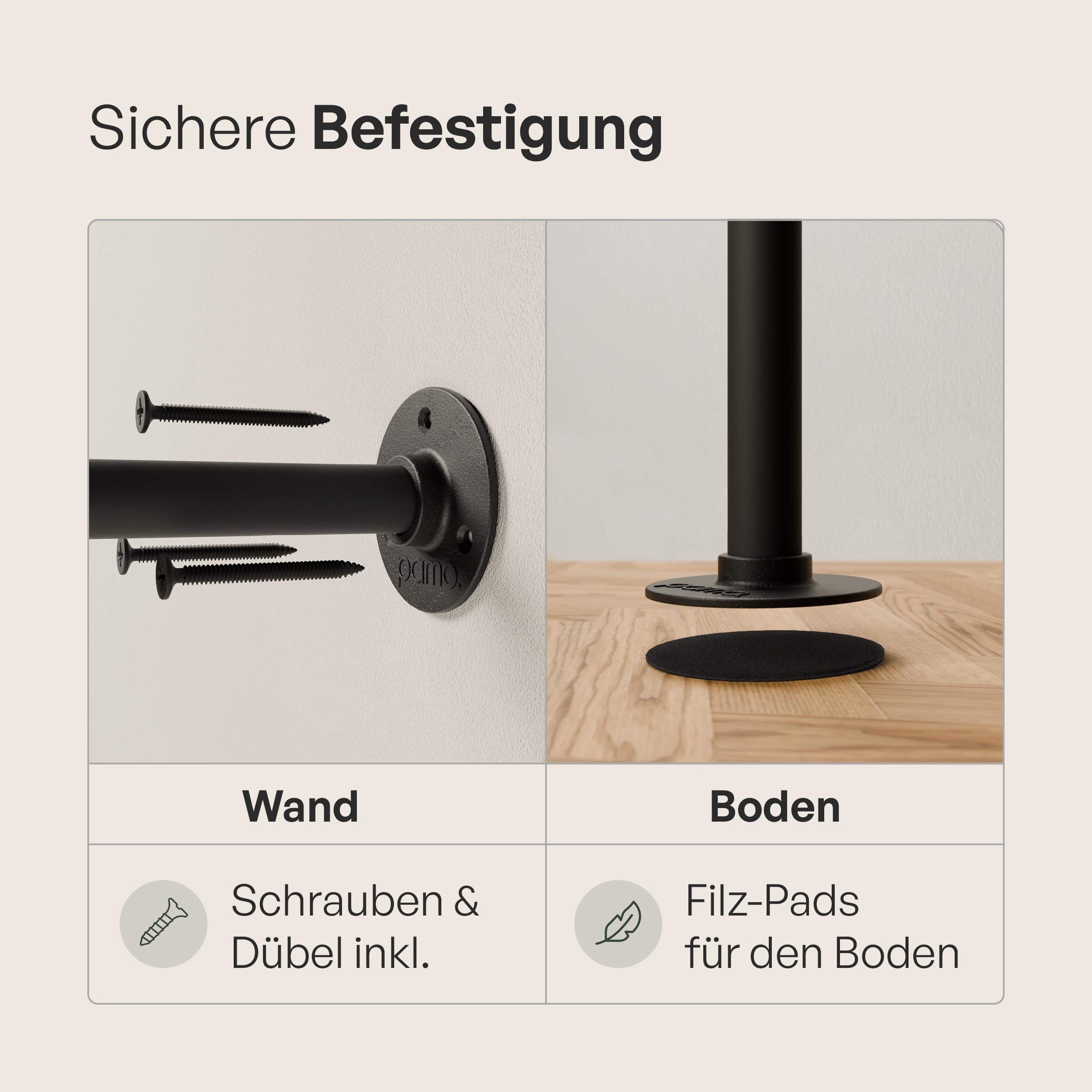 pamo Kleiderstange Wandmontage 105 x 222 cm – 140 kg Traglast