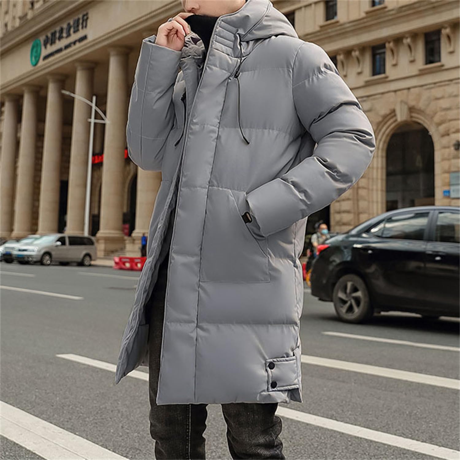 Piumino Lungo Uomo Piumino Giacca Calda Invernale con Cappuccio Giacca Invernale Ispessita Giacca Parka Cappotto Trapuntato con Cappuccio Giacca Termica per Il Tempo Libero