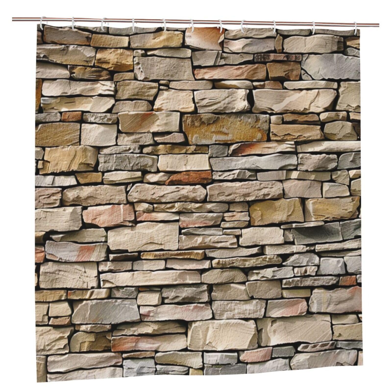 BWWHCCTI Rustic Rocks Brick Wall Printed Shower Curtain With 12 Plastic Hooks Opaque Quick Drying Waterproof Shower Curtains Sets For Bathroom 183x183 CM