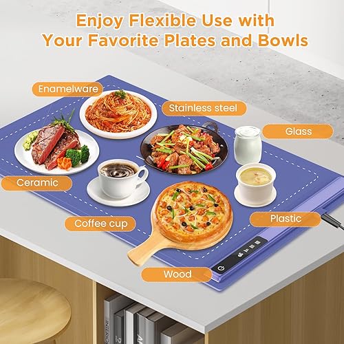 Miniatura 6 de Bandeja de calentamiento eléctrica mejorada con temperatura ajustable, alfombrilla de calentamiento portátil para alimentos, calentador de alimentos