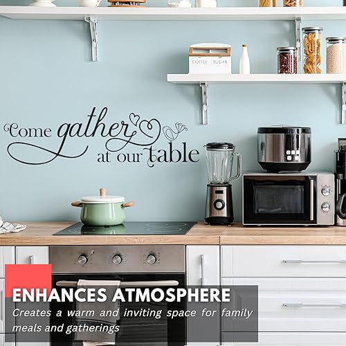 Miniatura 3 de My Vinyl Story Calcomanía de pared grande con texto en inglés Come Gather at Our Mesa, para sala de estar, decoración familiar, letrero con cita