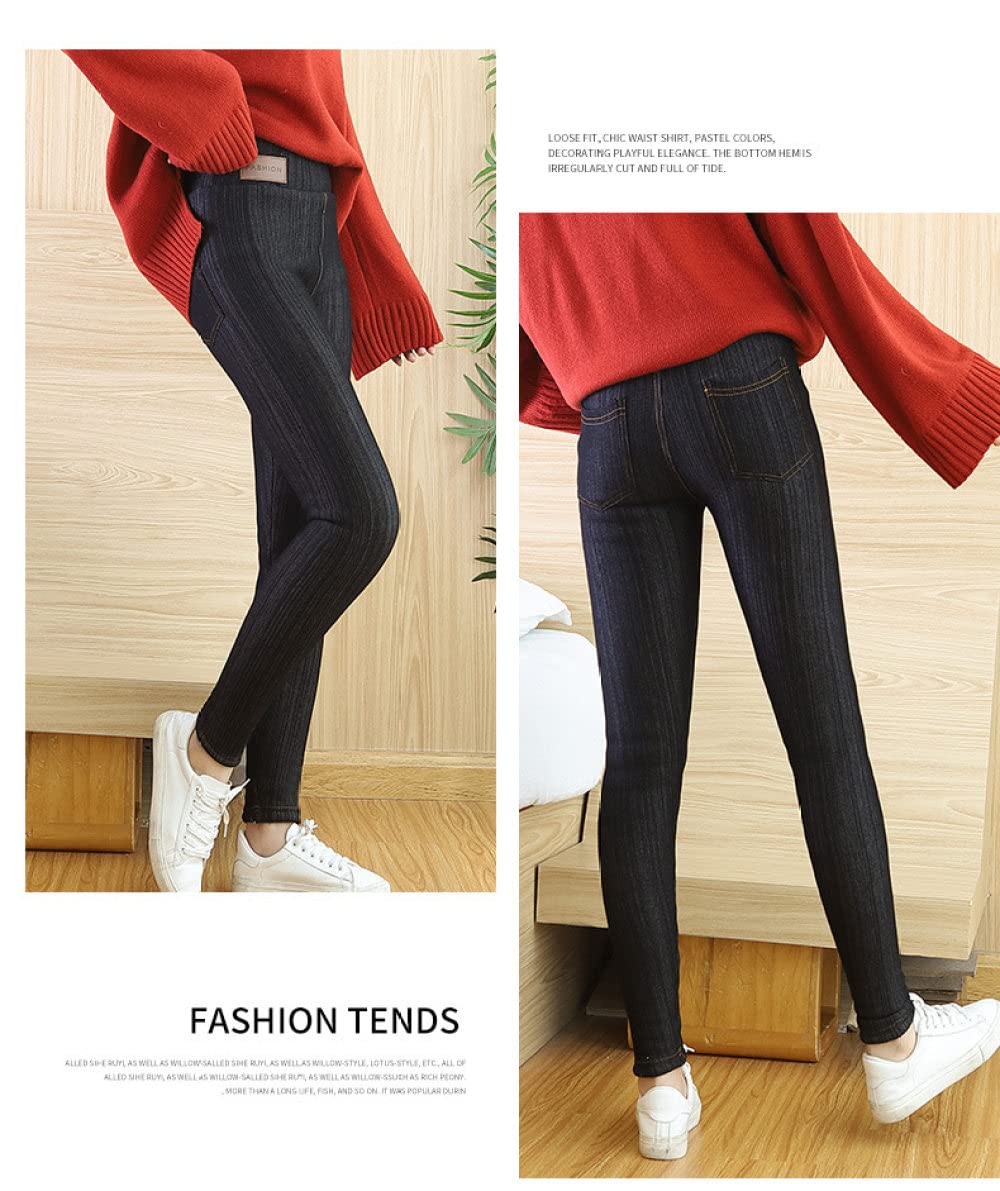 Gefütterte Leggings Damen,Damen Thermal Leggings Fashion Plus Size Schwarze Baumwolljeans Hohe Taille Leggings Dicke Fleece Gefüttert Stretchy Sporthose Strumpfhosen Für Winter Outdoor Kaltes Wet
