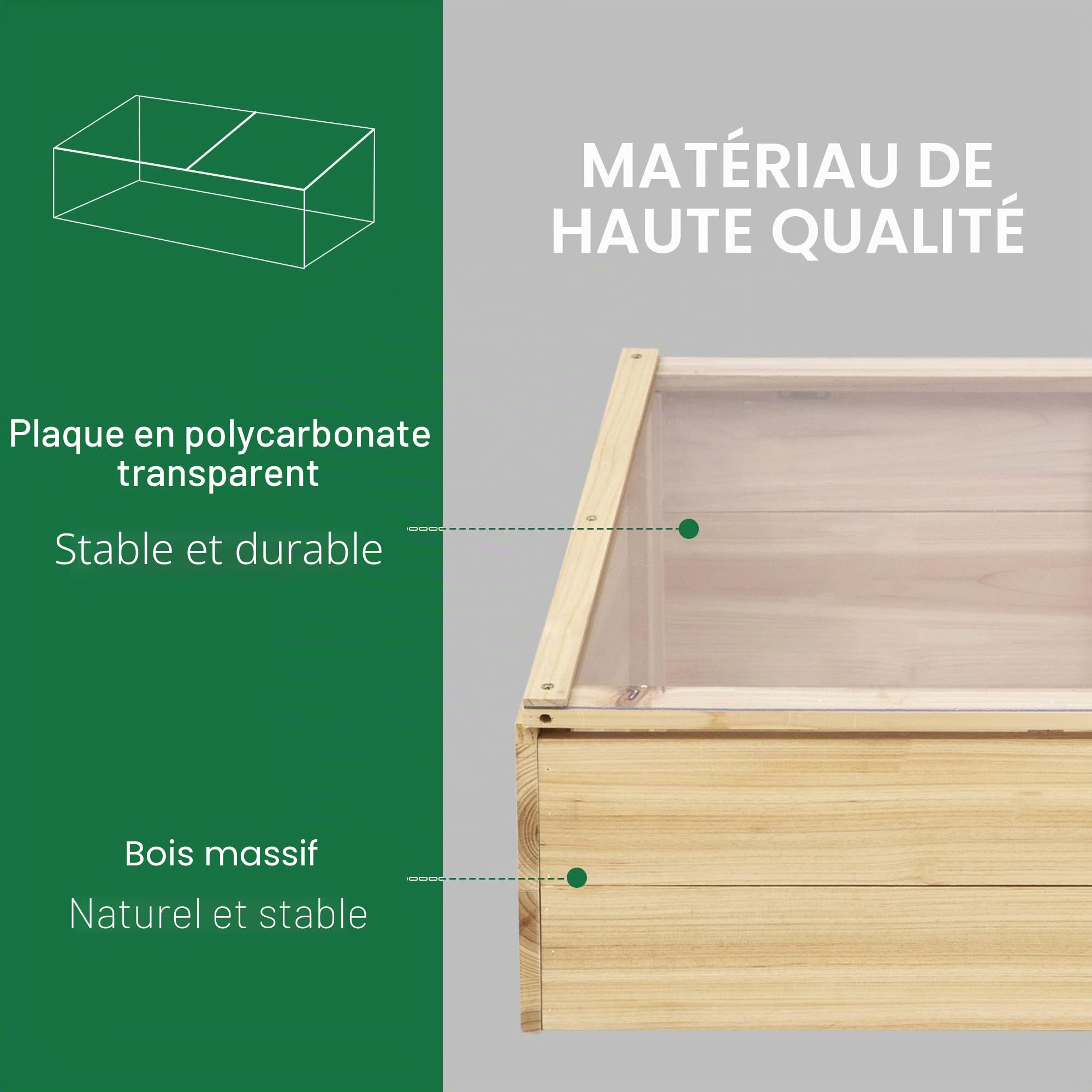 Outsunny Serre Bois Cadre Froid Jardin Balcon 100x50x35 cm Naturel