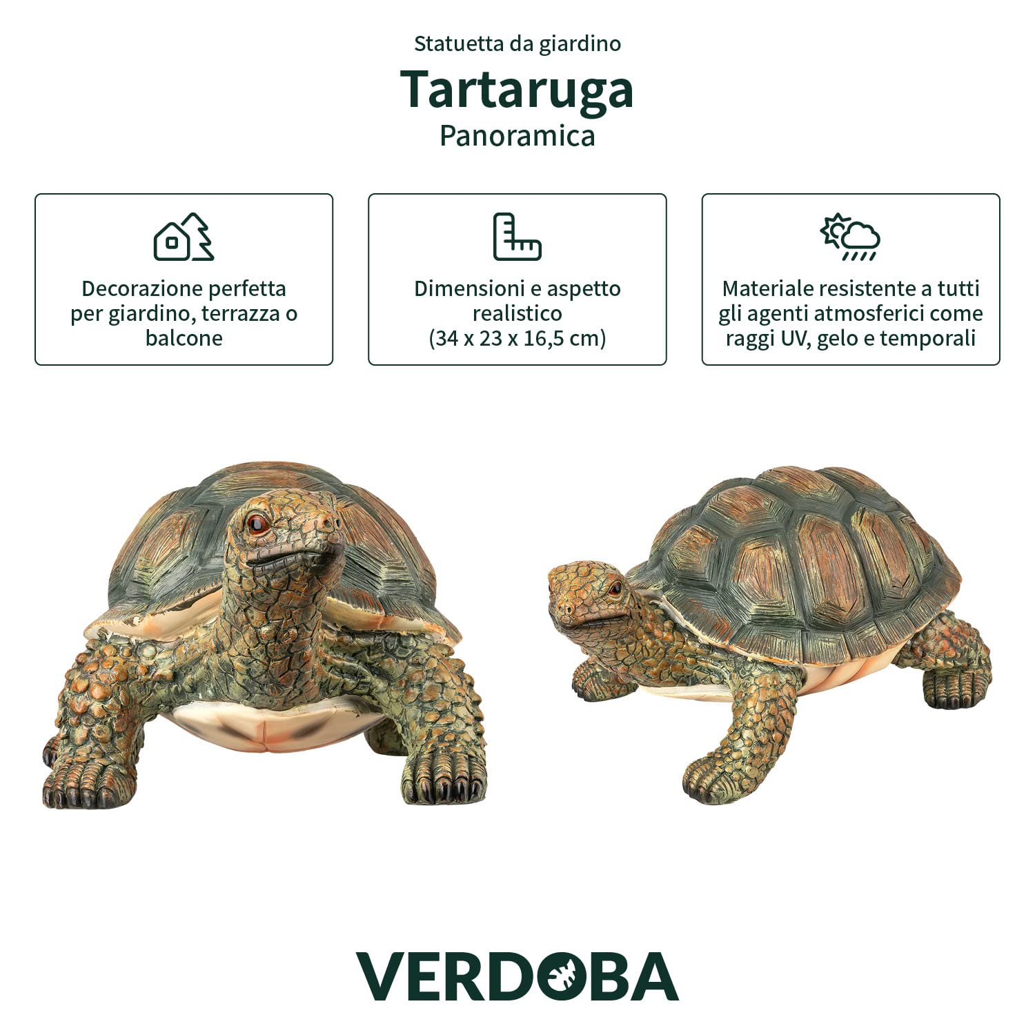 VERDOBA - Tartaruga da giardino - statue animali giardino - statue di resina - statue giardino per esterno - resistente alle intemperie - statua animali - XXL