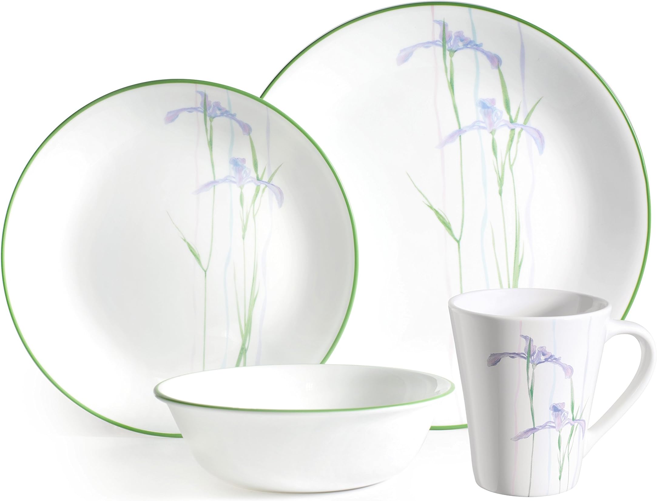Corelle 16-Piece Vitrelle Glass Shadow Iris and Break Resistant Dinner Set, Green/Purple