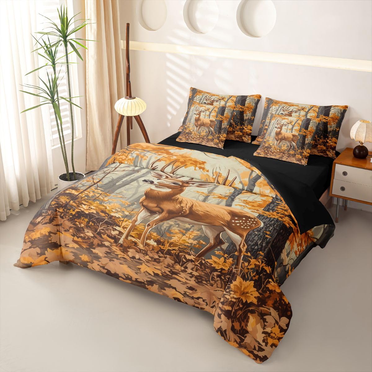 Loussiesd Northwest Realtree poszewka na kołdrę, rozmiar super king, 7 sztuk, jeleń, zestaw pościeli dla dzieci, chłopców, dziewcząt, poroże, łóżko w torbie z poszewką na kołdrę, prześcieradła