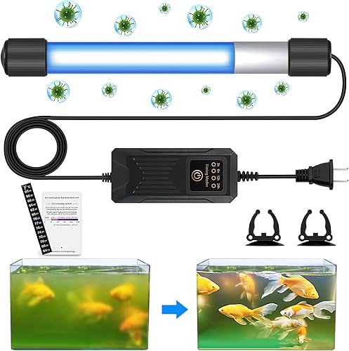 Luz limpia para acuario, luz sumergible de 11 W con tarjeta de prueba UV, lámpara limpia de agua verde transparente impermeable para tanque de