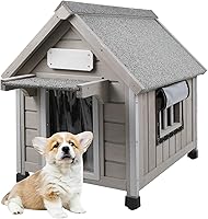 Vista 8 de PetsCosset Casa para perros al aire libre de 30.5 pulgadas de largo con techo de asfalto impermeable para perros pequeños a medianos, perrera grande