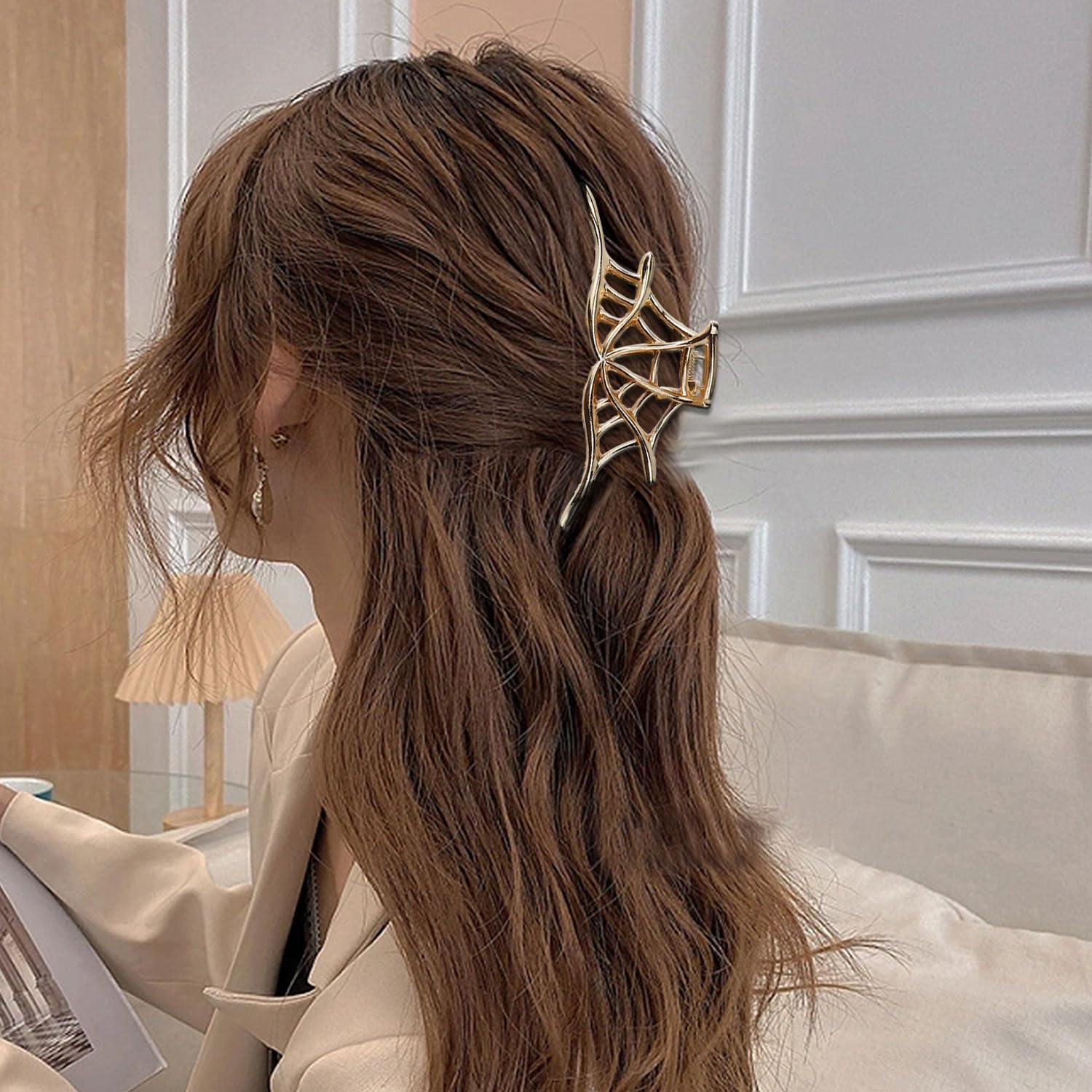 Spider Web Metal Hair Claw Clip, 1Pc Gold Punk & Y2K-Style Hair Accessory for Thin Hair Decorations image 5